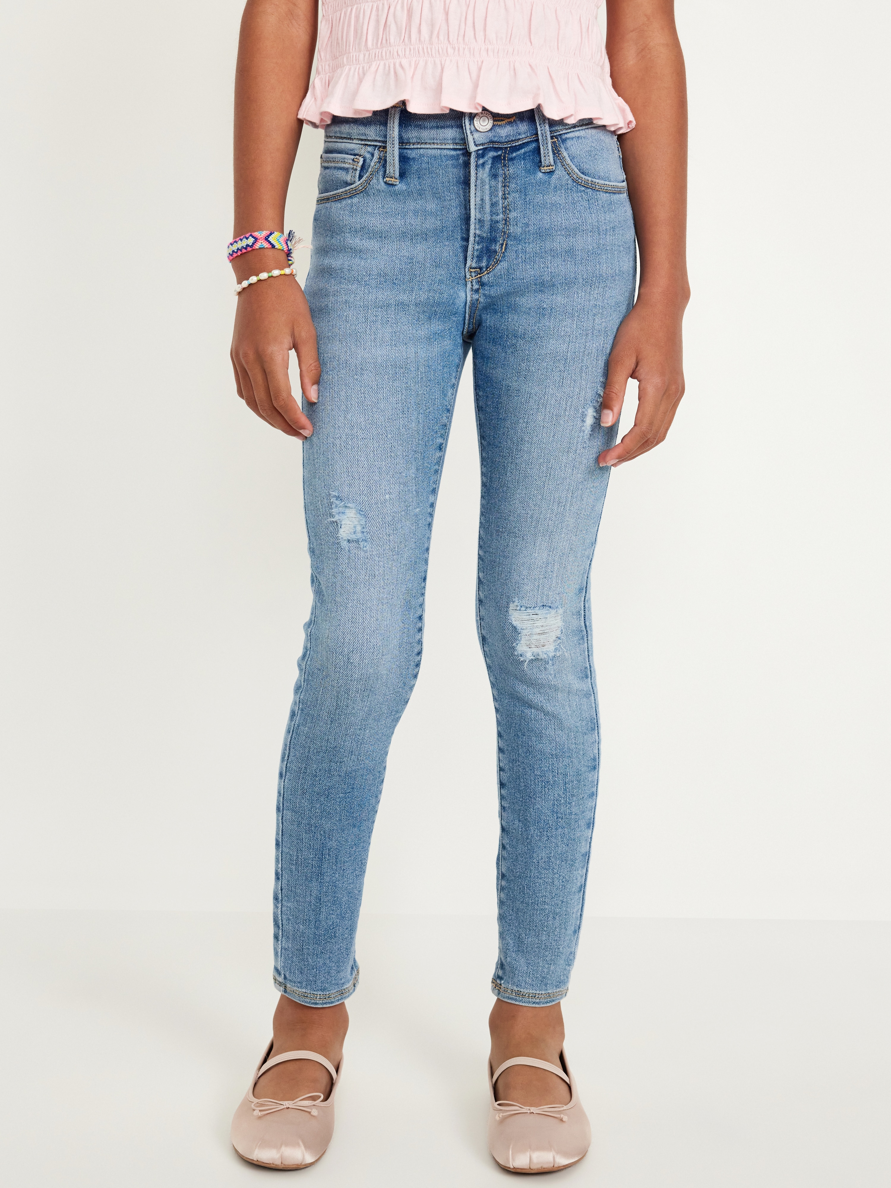 High-Waisted Embroidered Rockstar 360° Stretch Jeggings for Girls - Waterfall (Medium Wash) - 1