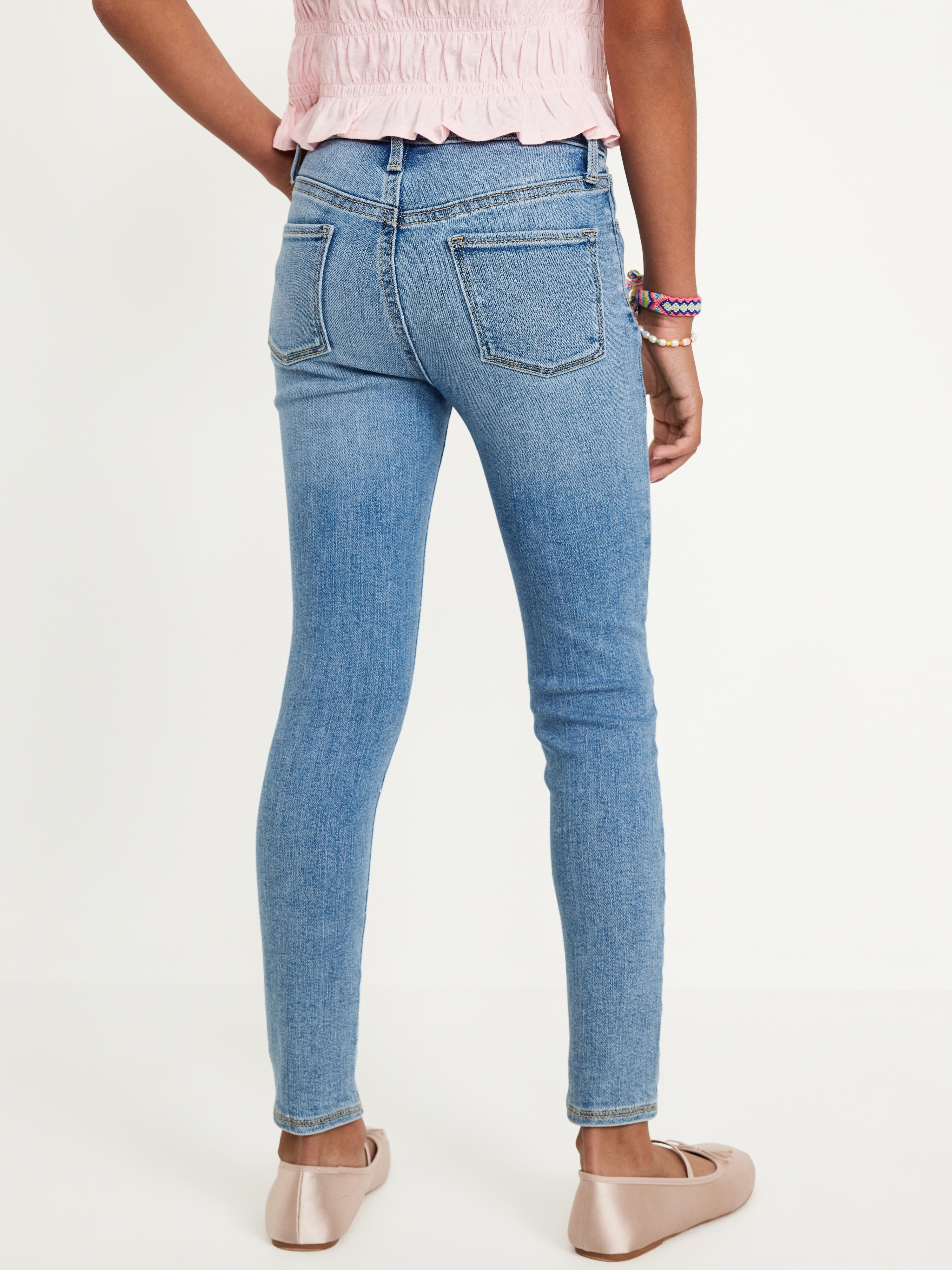High-Waisted Embroidered Rockstar 360° Stretch Jeggings for Girls - Waterfall (Medium Wash) - 2