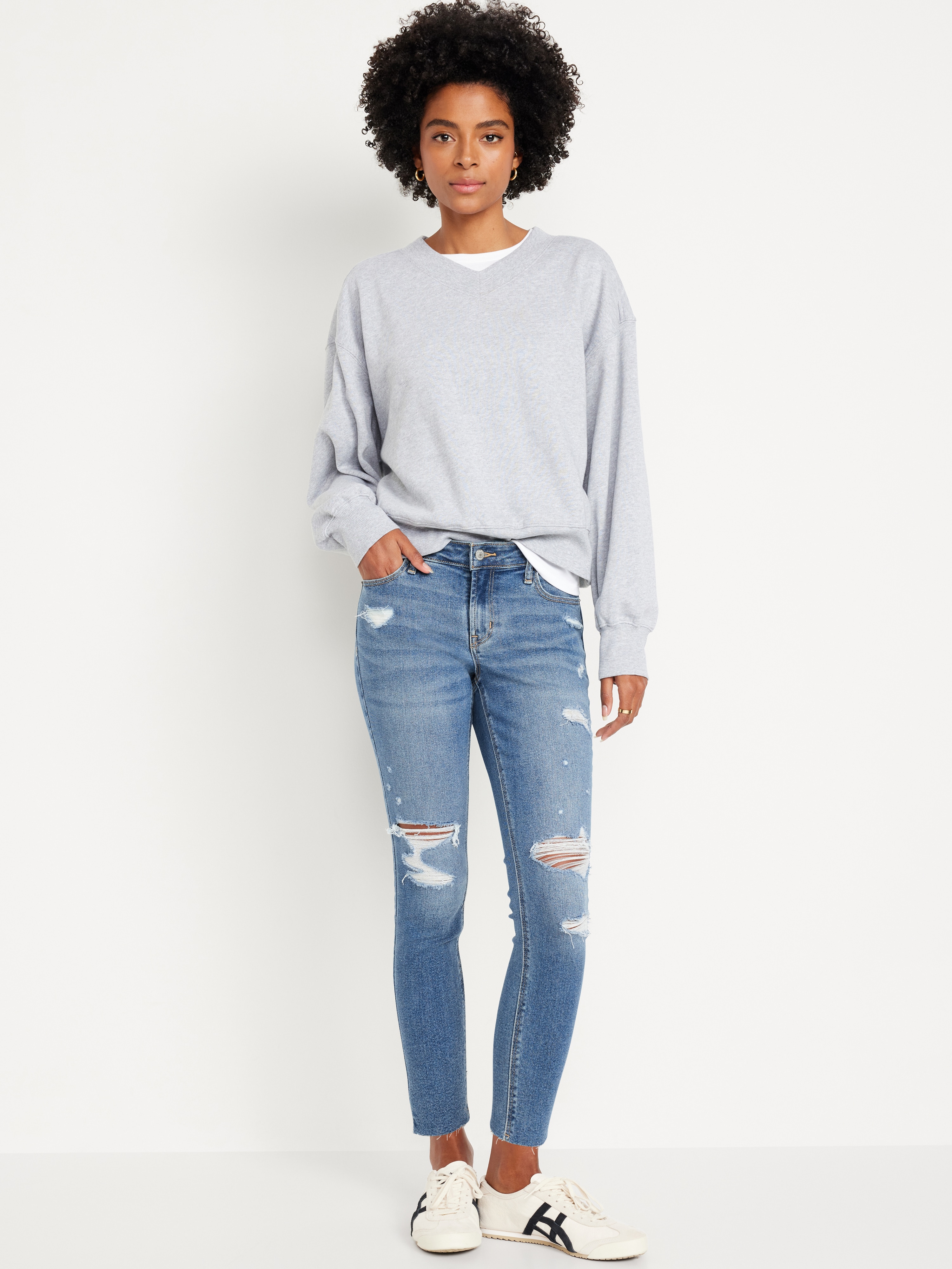 Mid-Rise Rockstar Super-Skinny Jeans - Ripped Medium Wash - 1