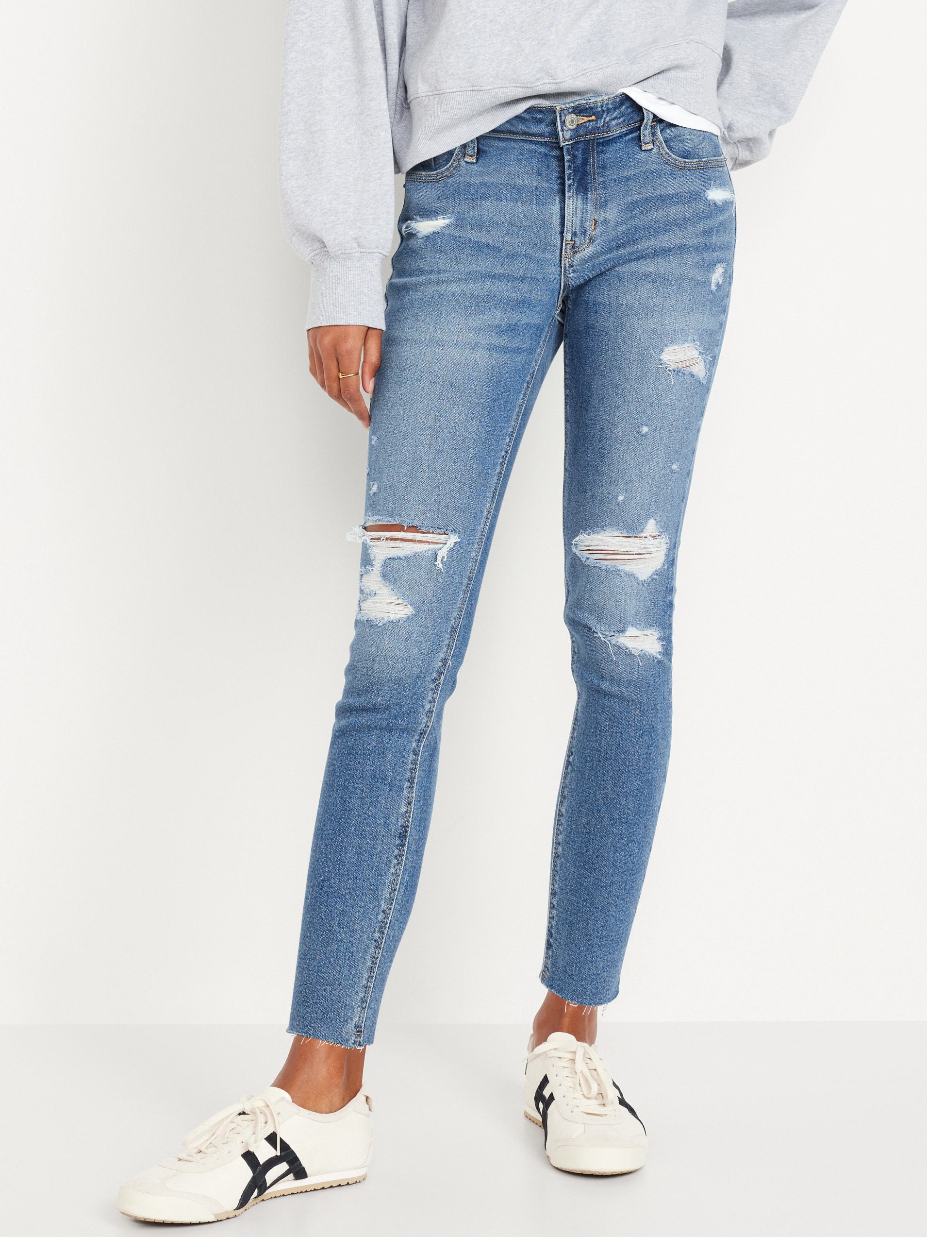 Mid-Rise Rockstar Super-Skinny Jeans - Ripped Medium Wash - 2