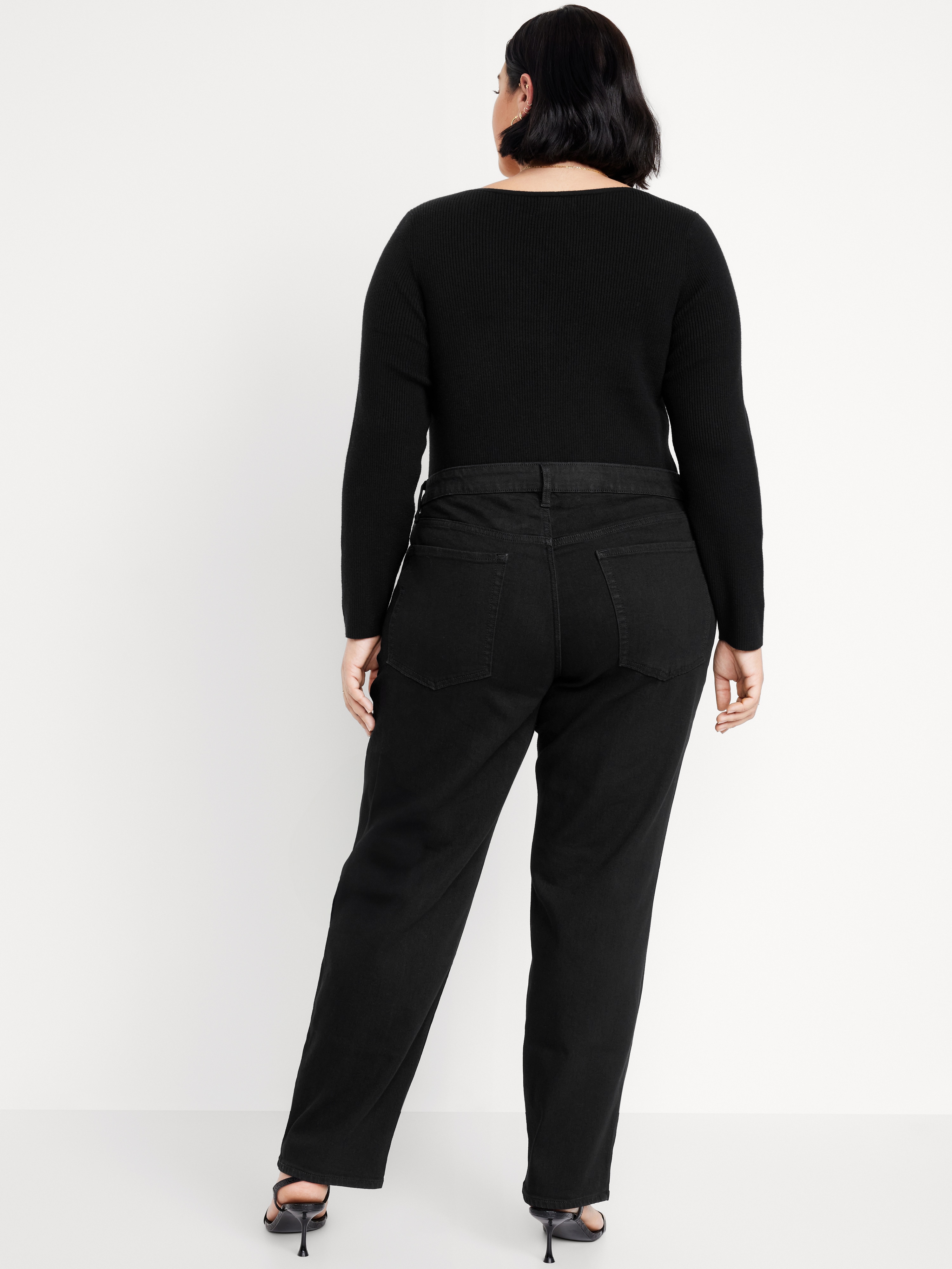 High-Waisted Wow Loose Jeans - Black Wash - 8