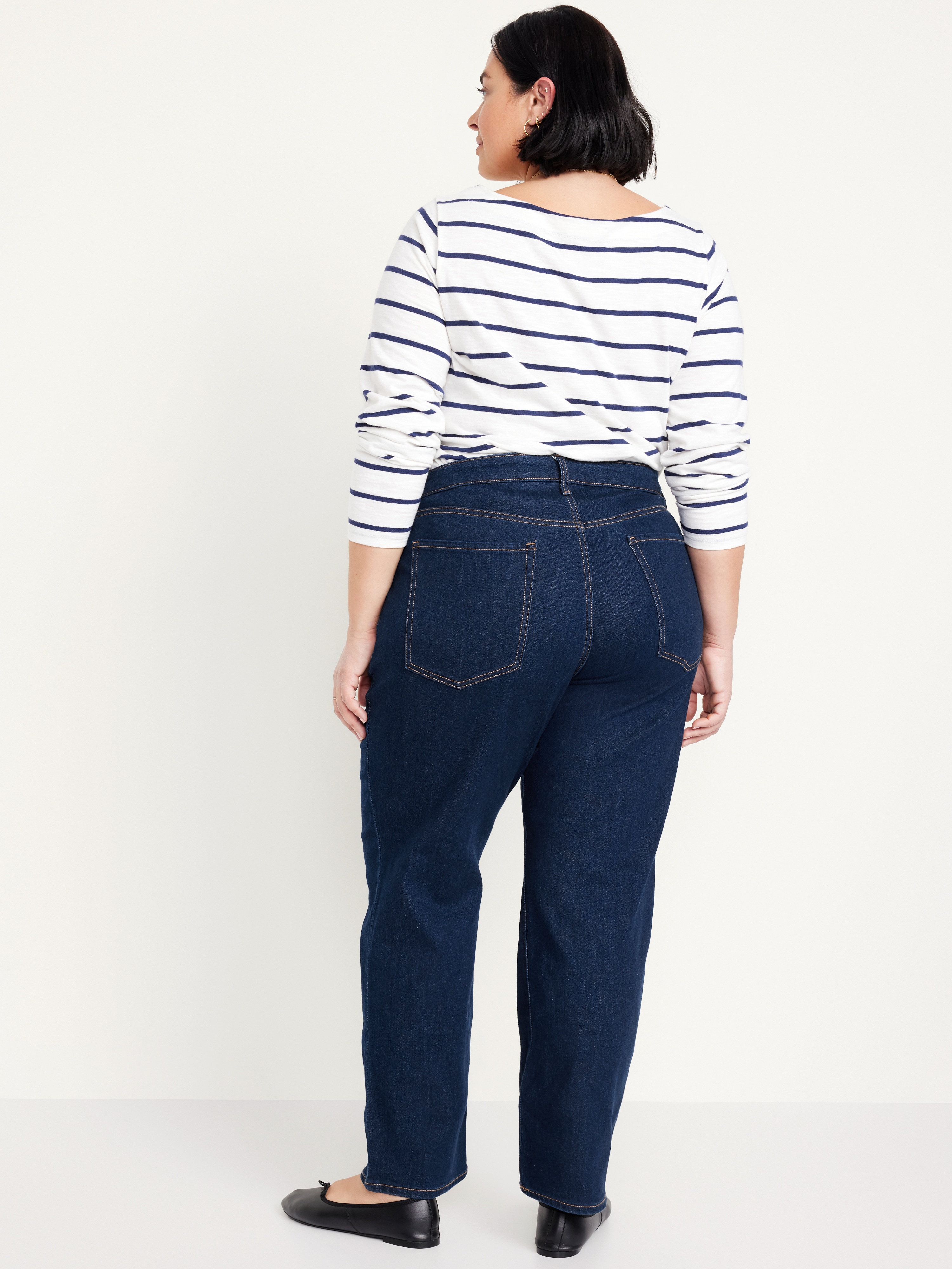 High-Waisted Wow Loose Jeans - Dark Wash - 8
