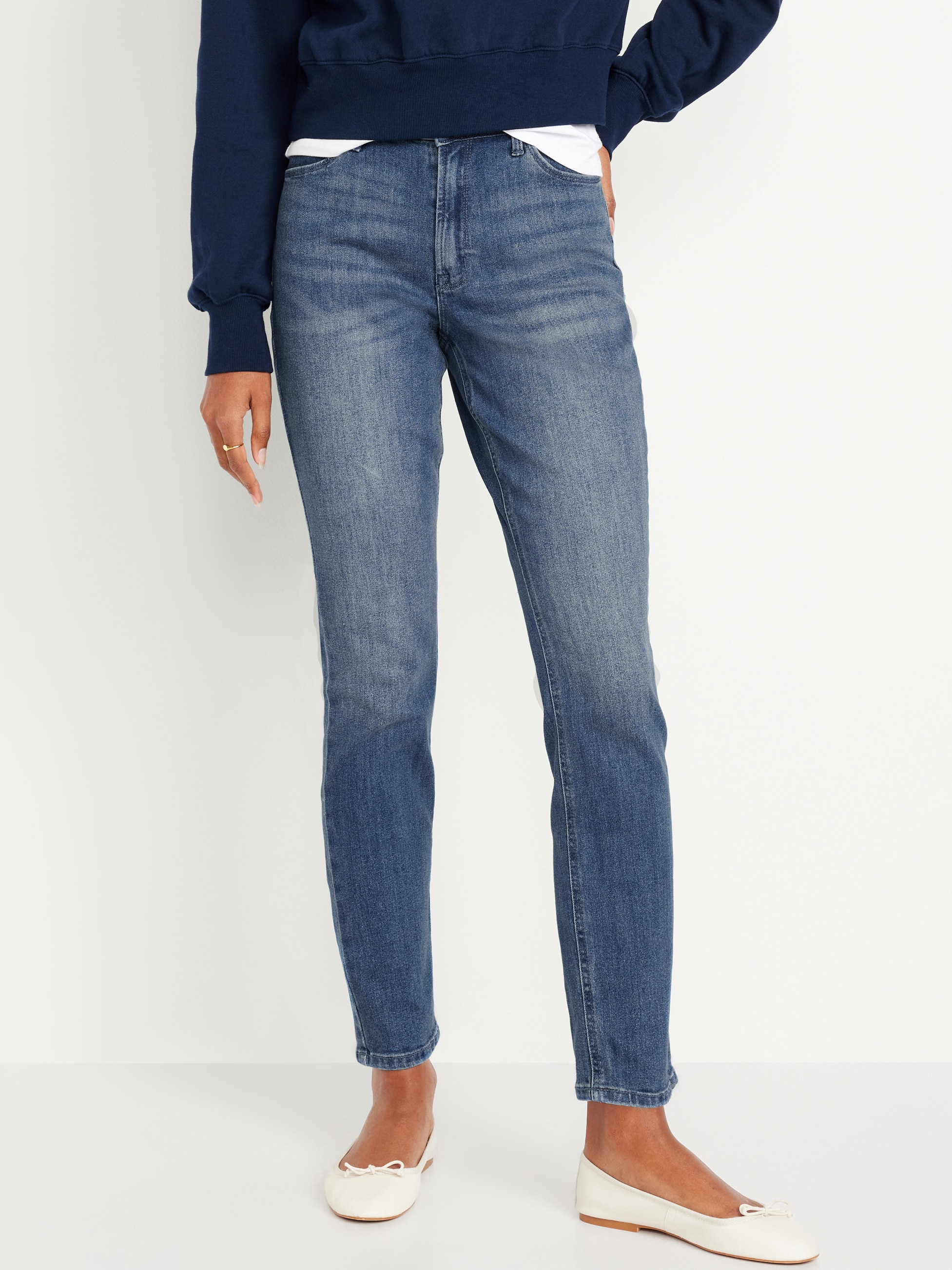 High-Waisted Wow Straight Ankle Jeans - Medium Wash - 2