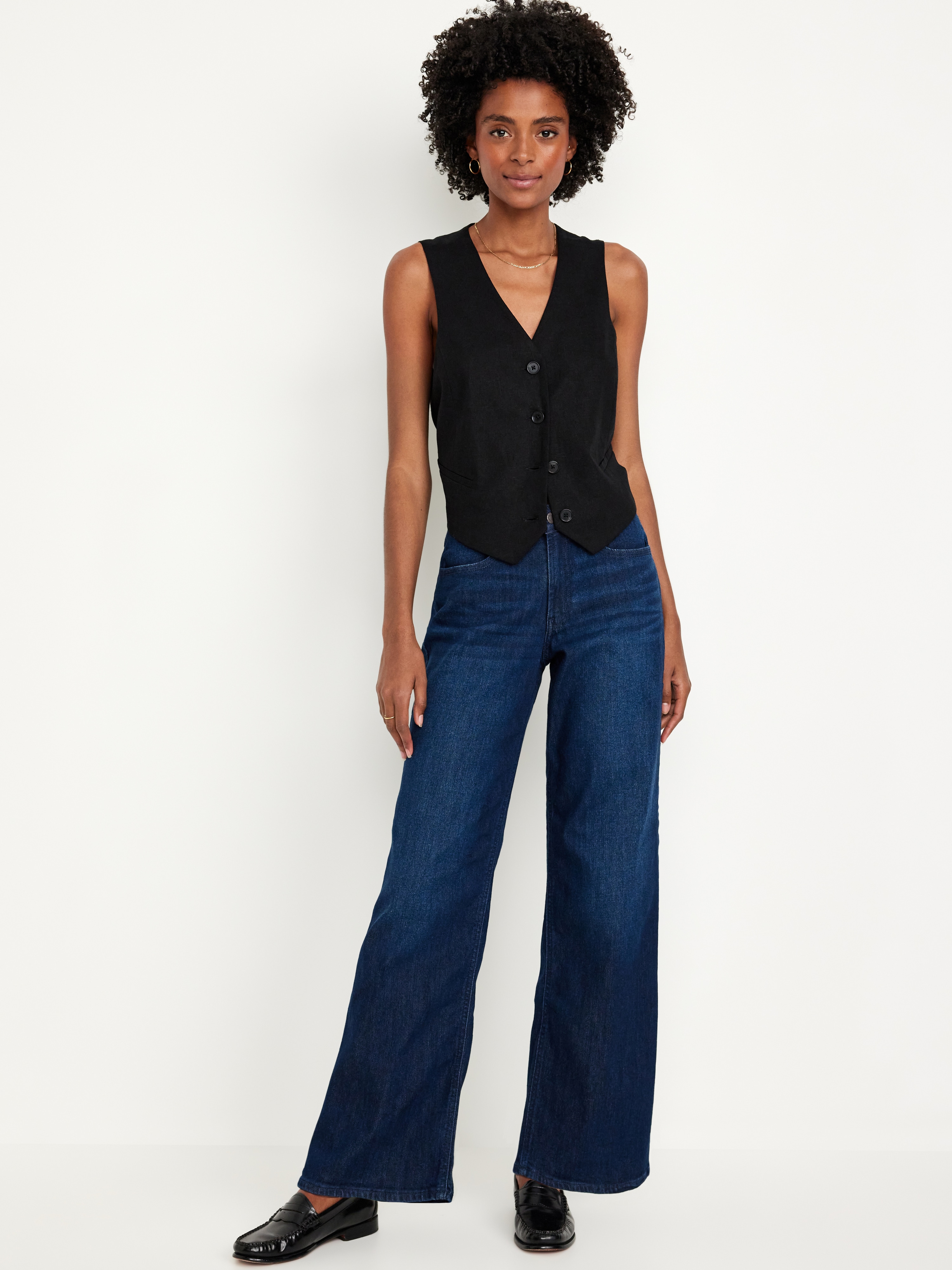 High-Waisted Wow Wide-Leg Jeans - Dark Wash - 1