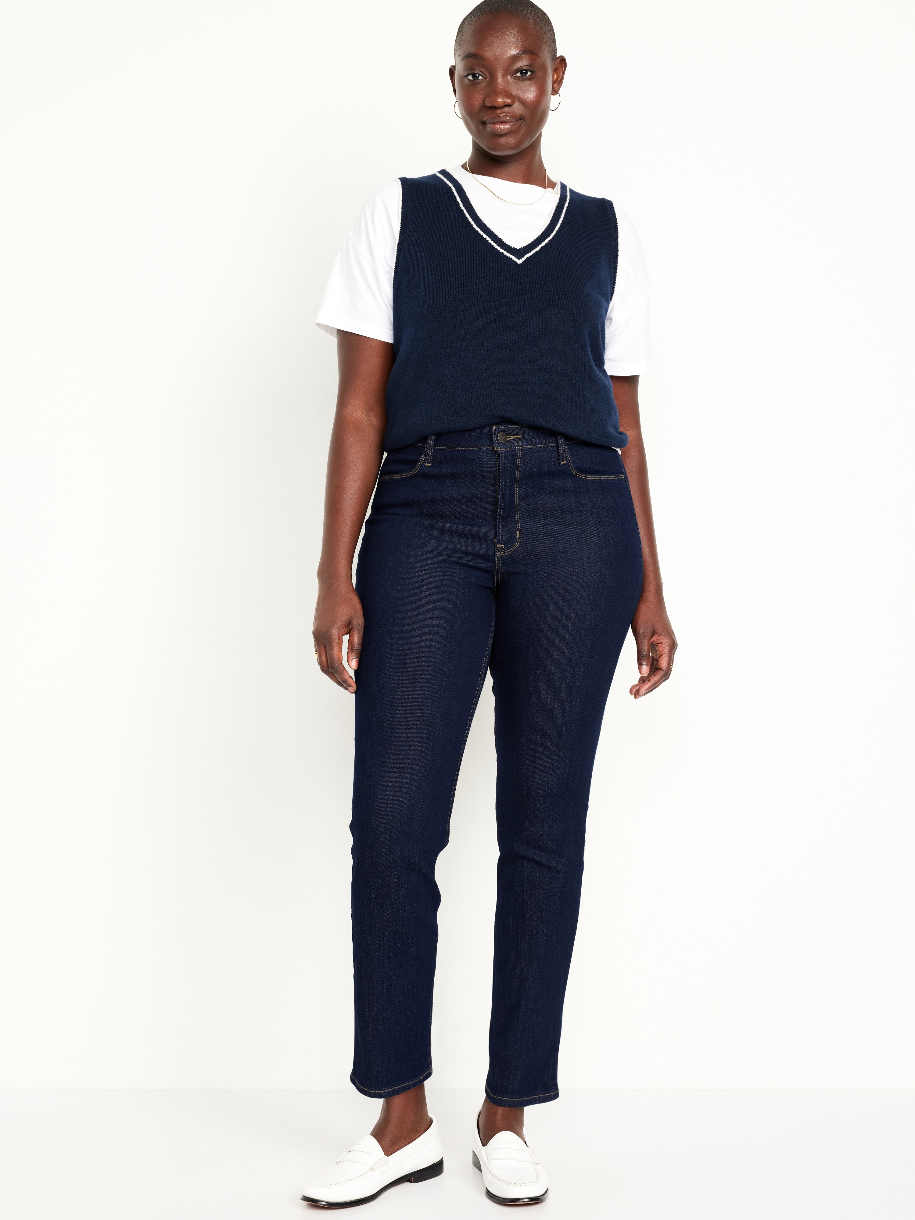 High-Waisted Wow Straight Ankle Jeans - Dark Wash - 5