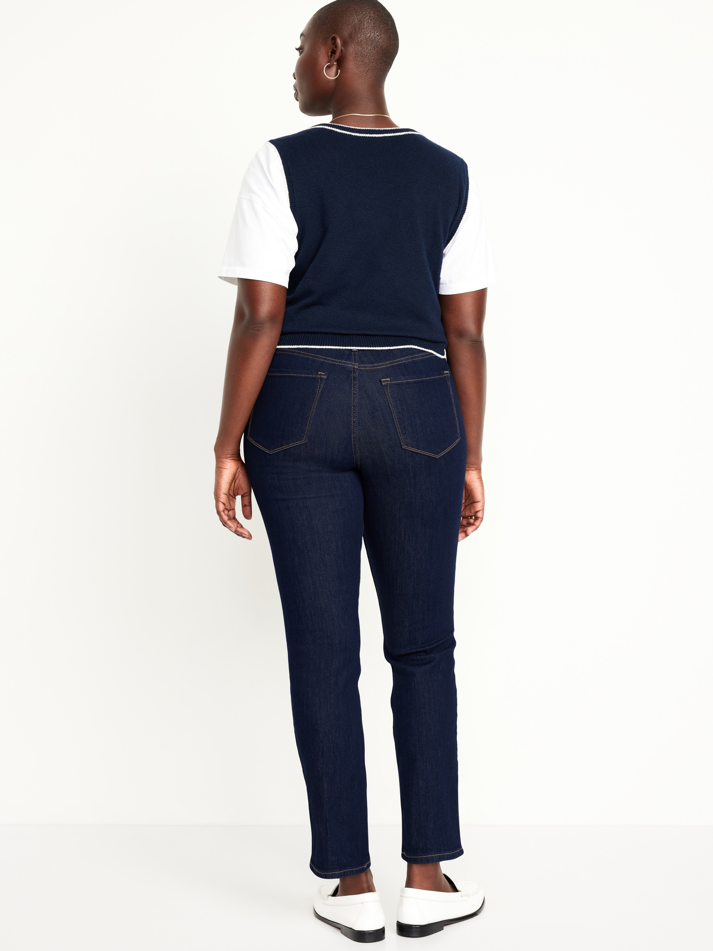 High-Waisted Wow Straight Ankle Jeans - Dark Wash - 6
