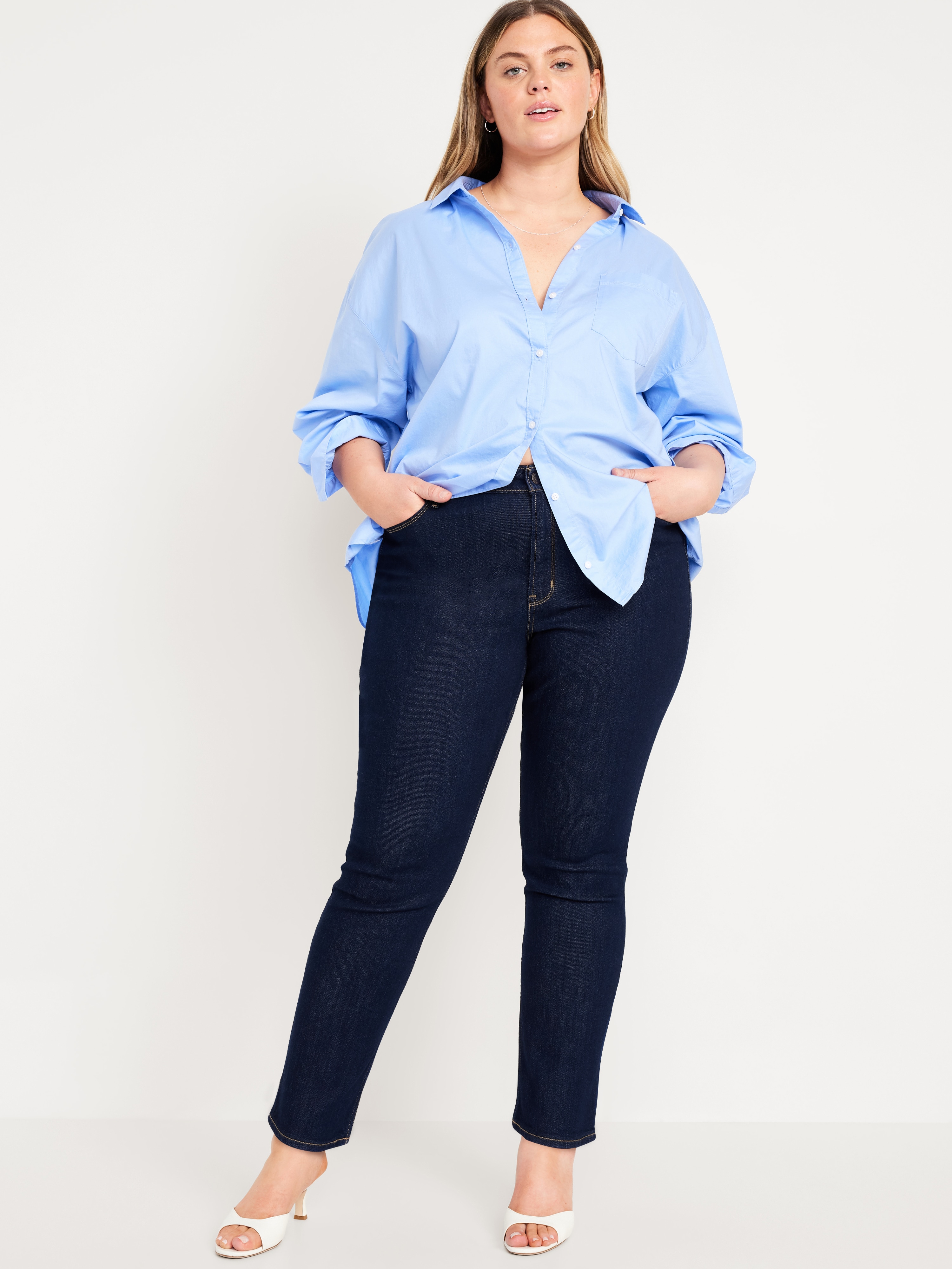 High-Waisted Wow Straight Ankle Jeans - Dark Wash - 7
