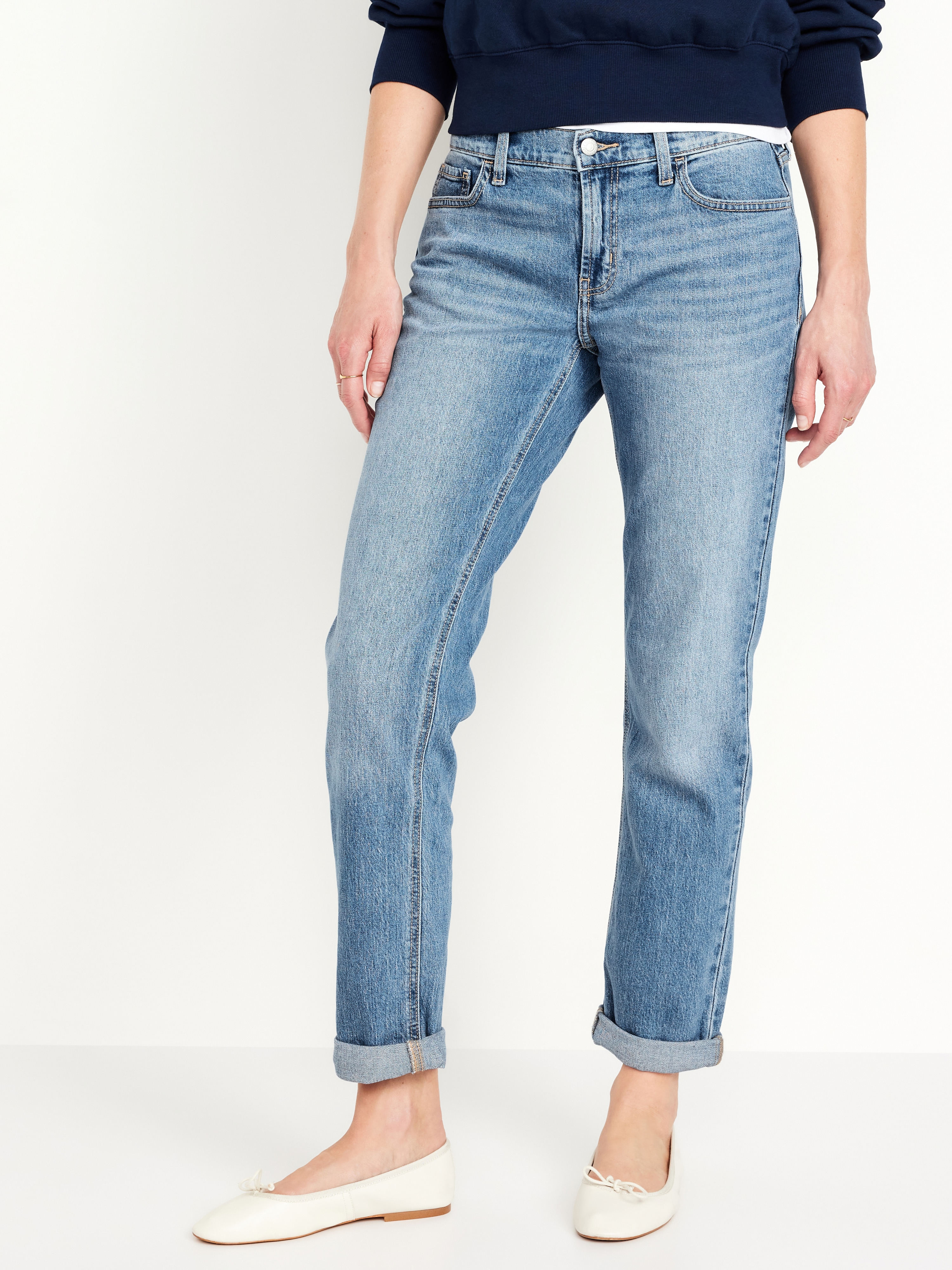 Mid-Rise Wow Boyfriend Straight Jeans - Medium Wash - 2