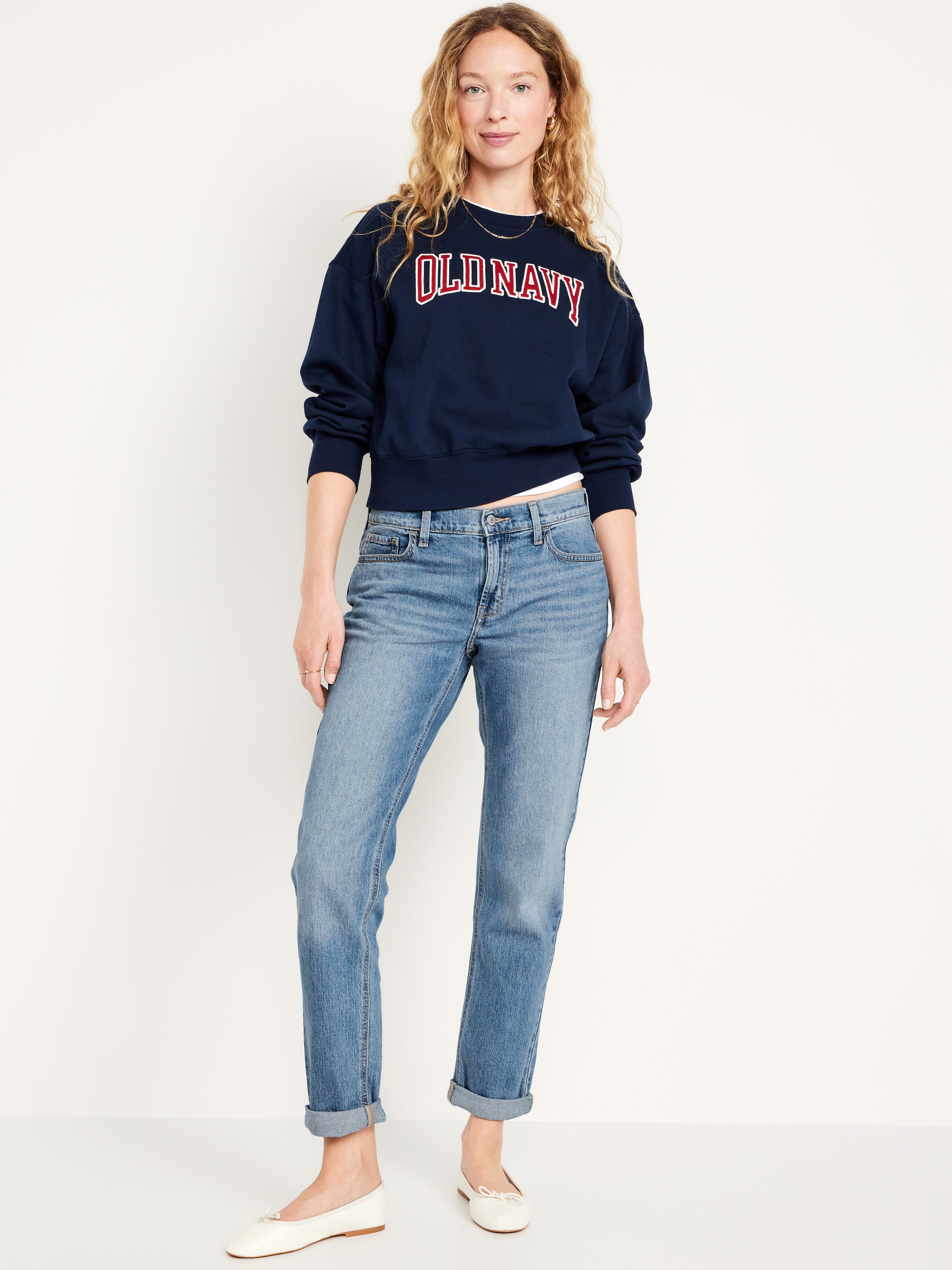 Mid-Rise Wow Boyfriend Straight Jeans - Medium Wash - 1