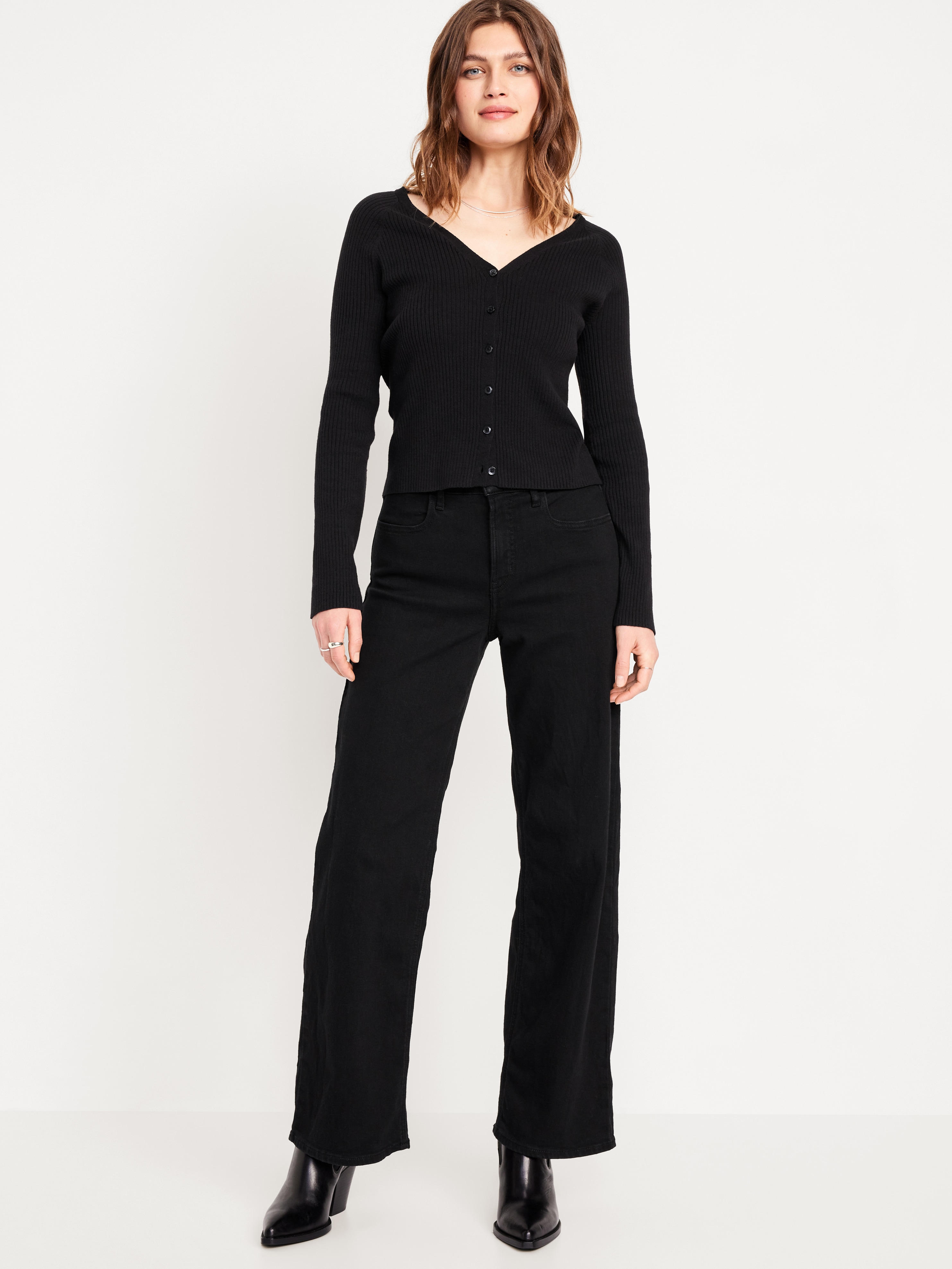High-Waisted Wow Wide-Leg Jeans - Black Jack - 1