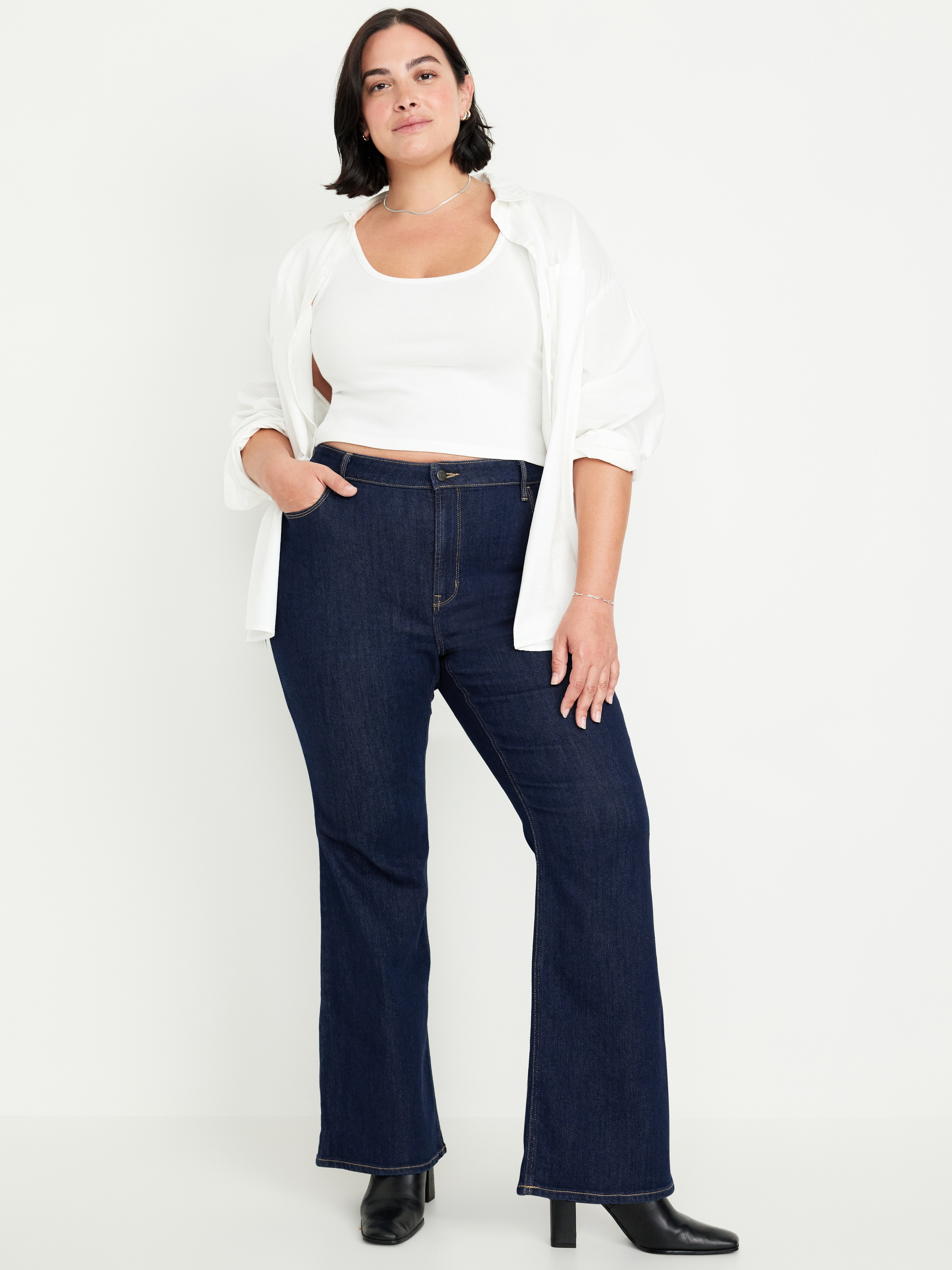 High-Waisted Wow Flare Jeans - Dark Wash - 6