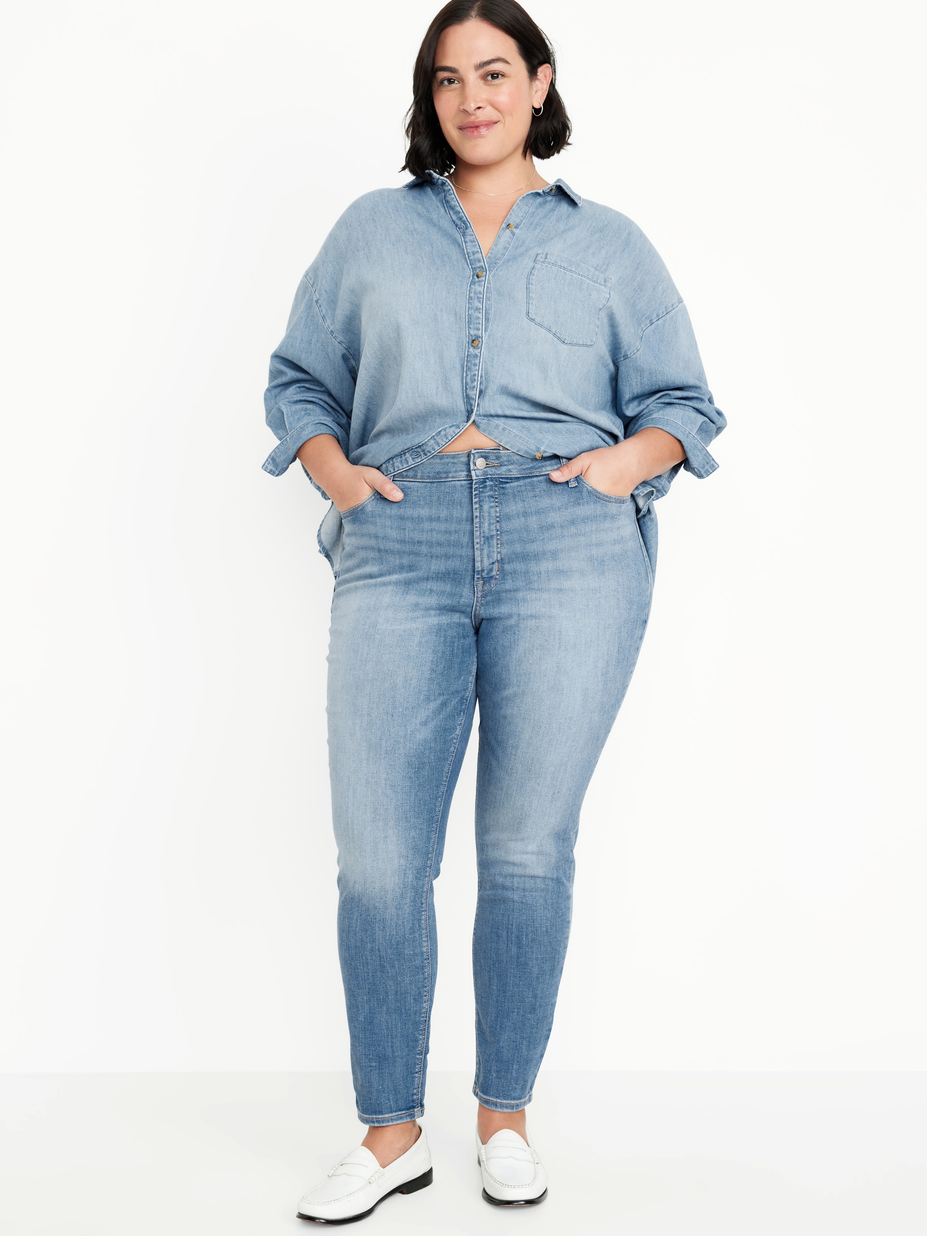 High-Waisted Rockstar Super-Skinny Jeans - Faded Medium Wash - 7