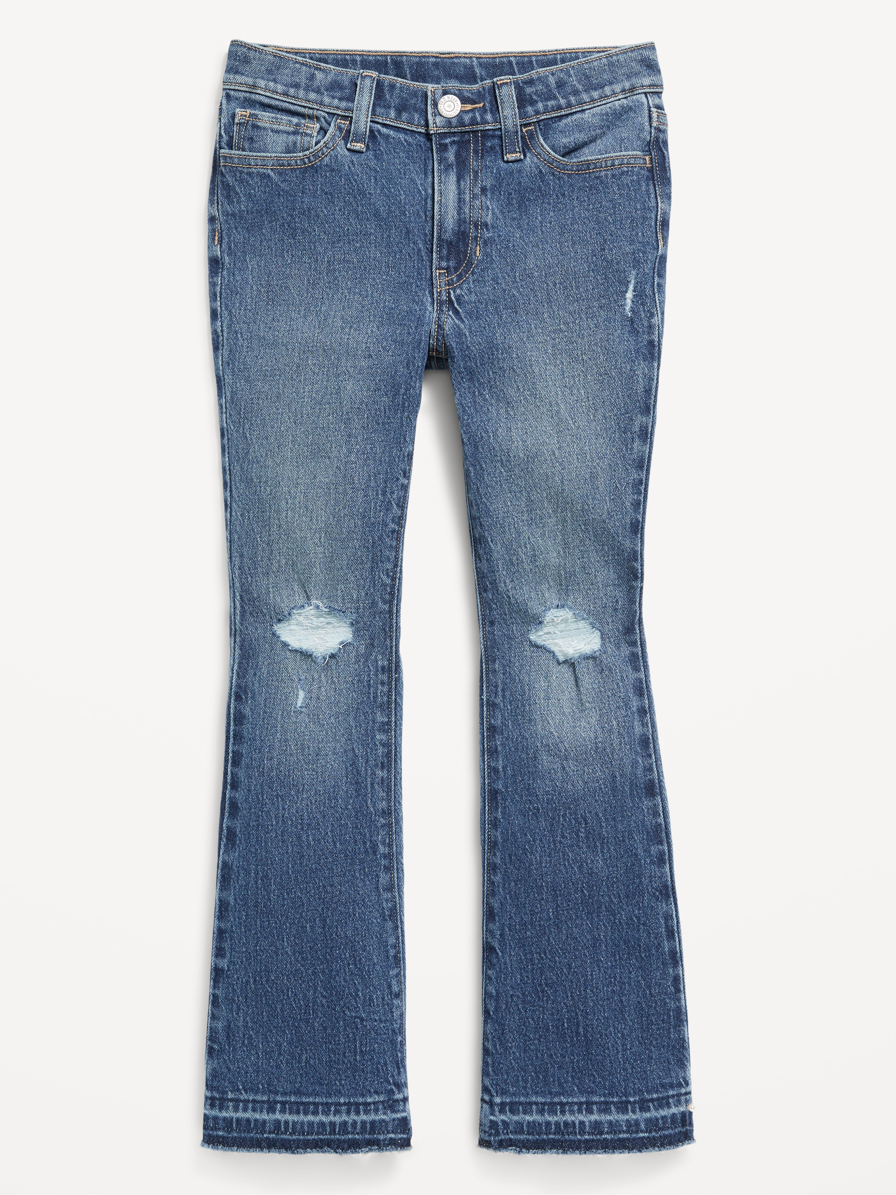 Printed High-Waisted Flare-Leg Jeans for Girls - Medium Wash - 4