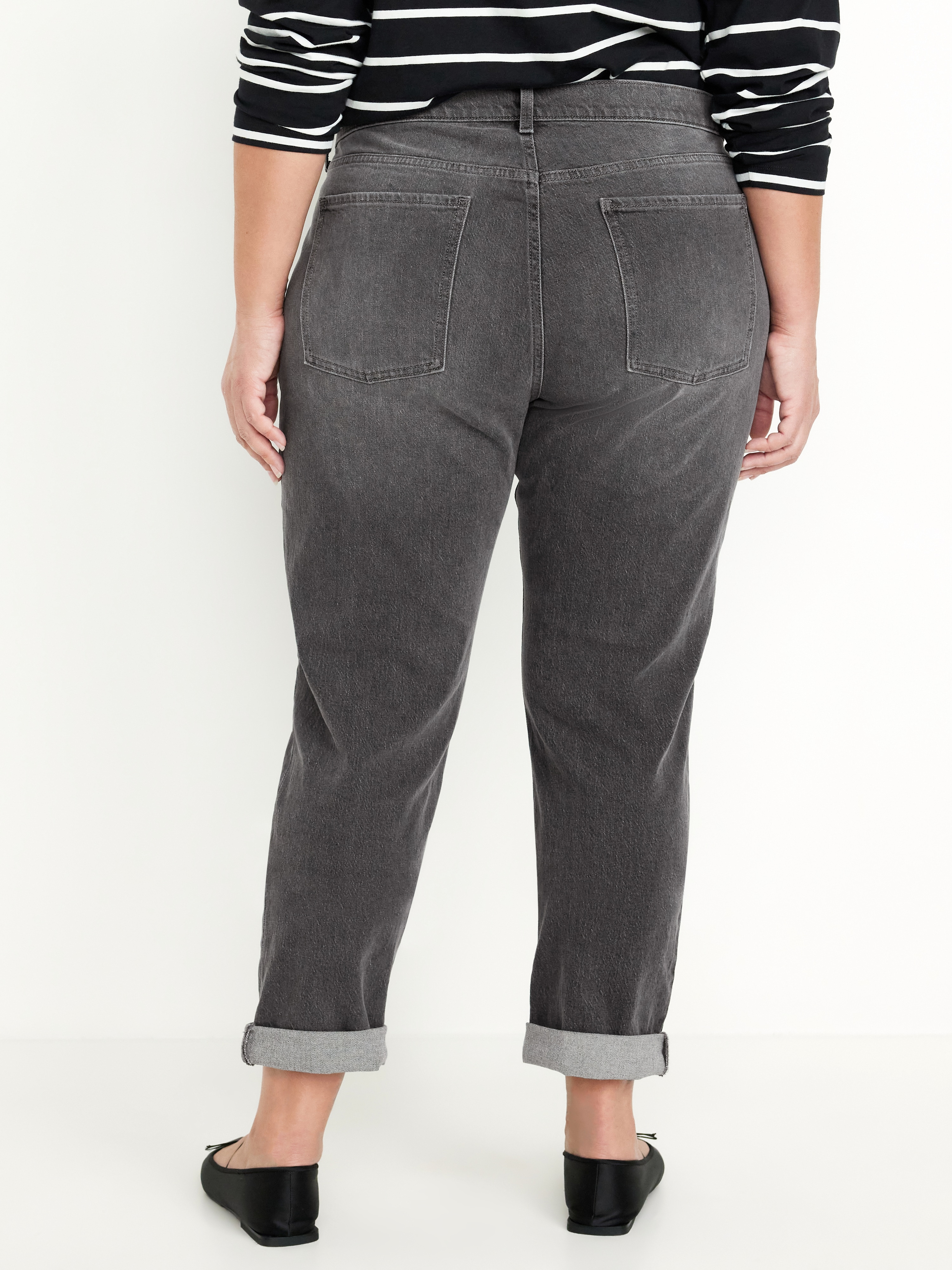Mid-Rise Wow Boyfriend Straight Jeans - Faded Black - 7