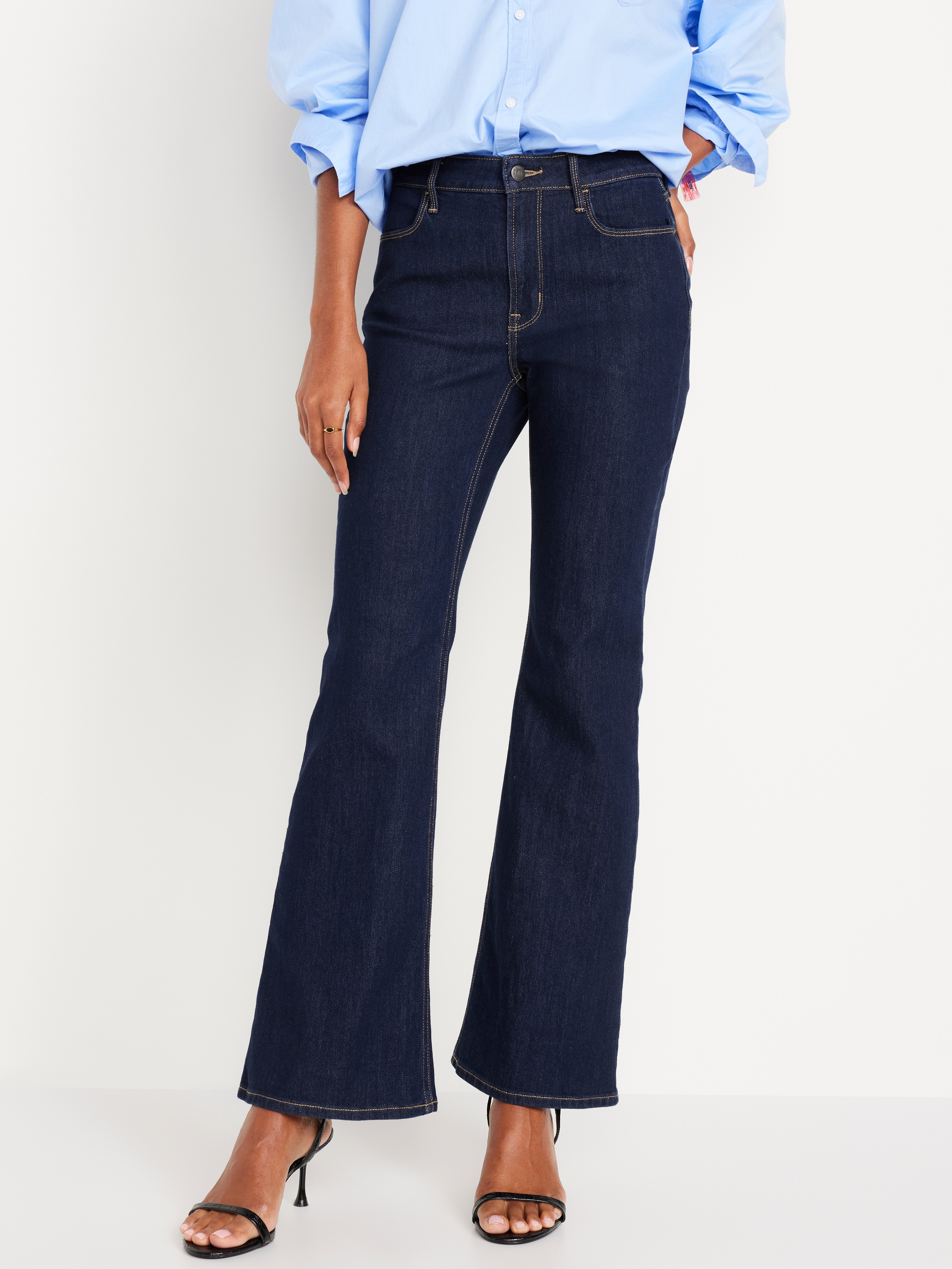 High-Waisted Wow Flare Jeans - Dark Wash - 2