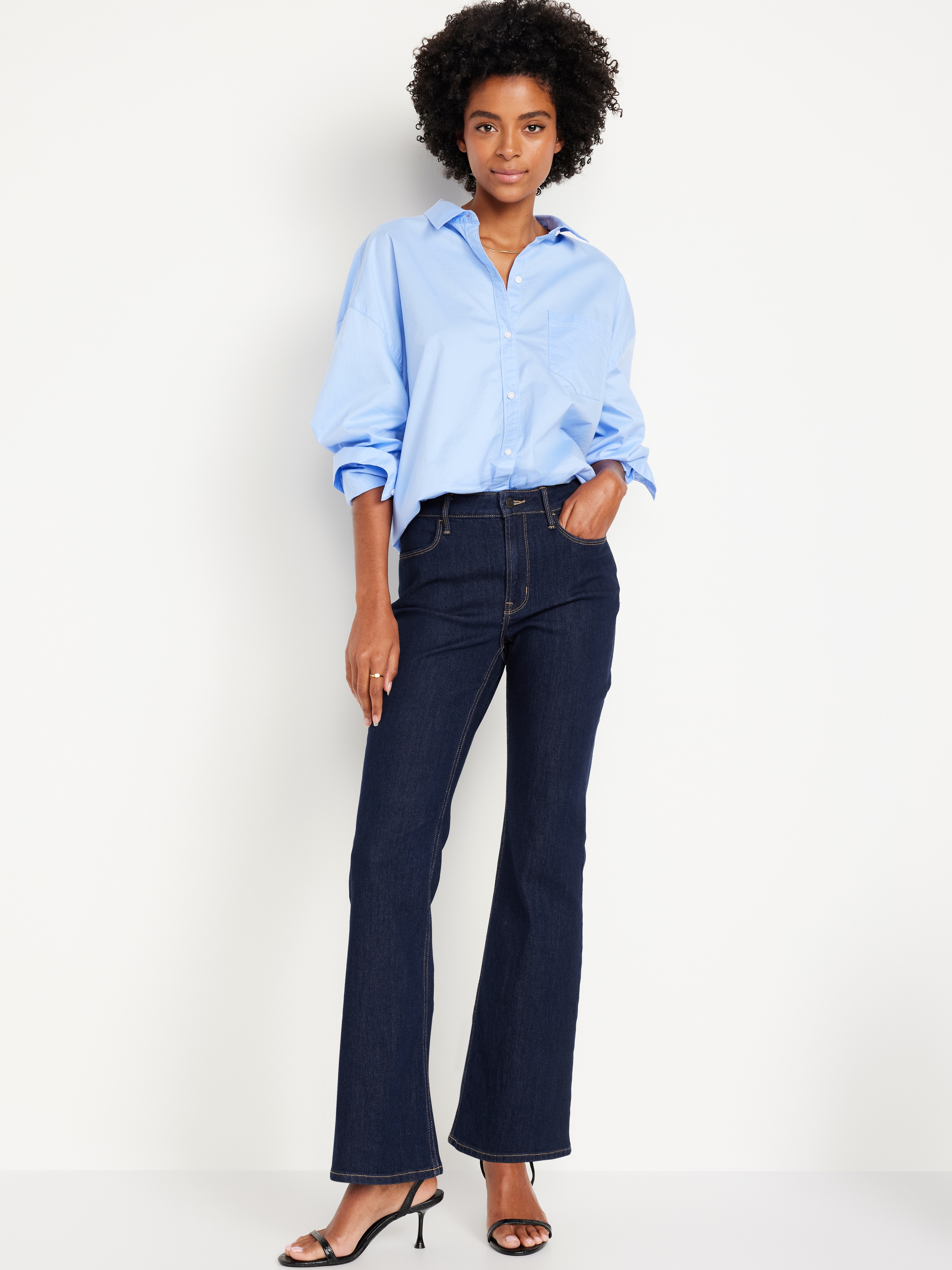 High-Waisted Wow Flare Jeans - Dark Wash - 1