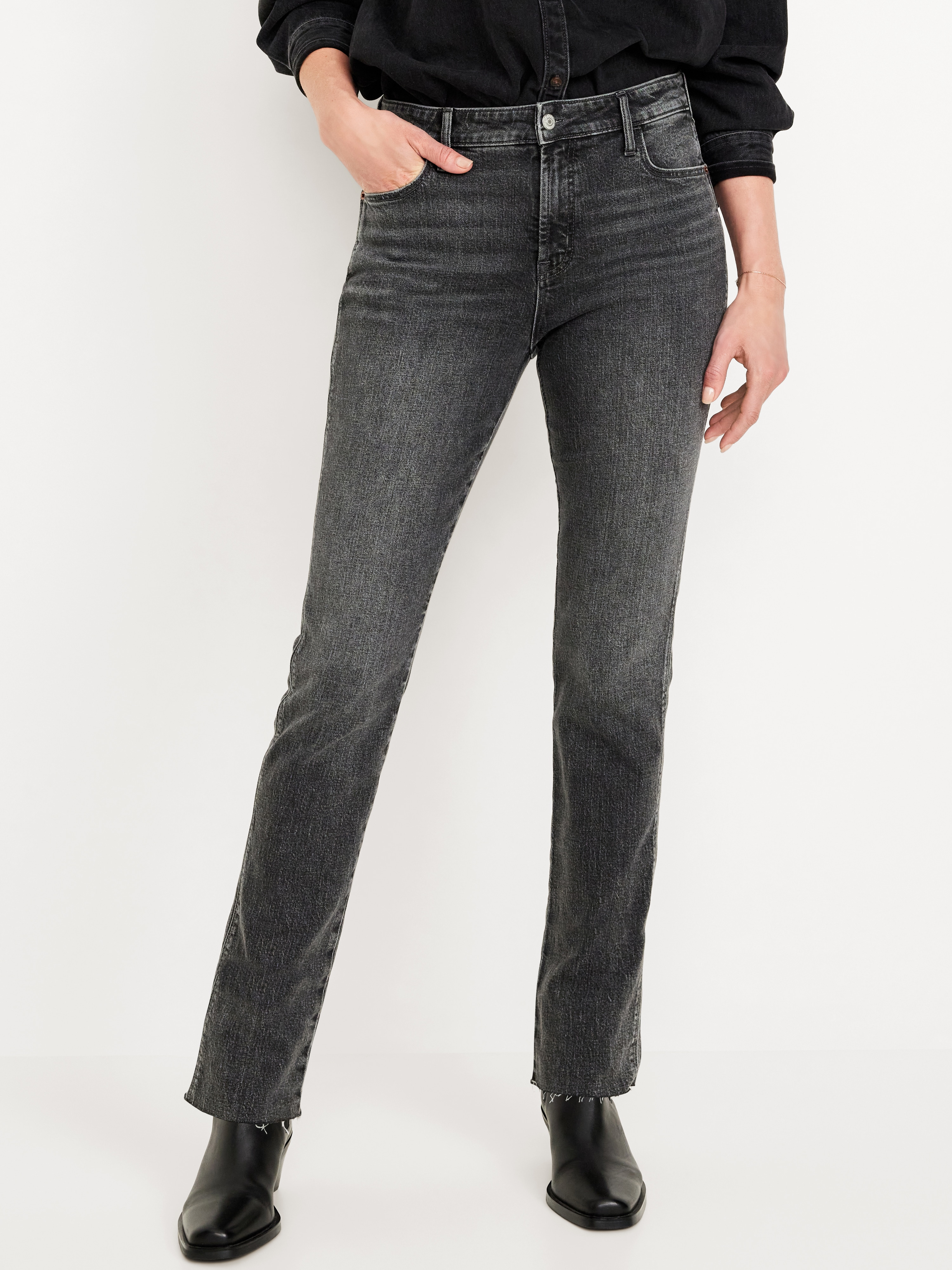 High-Waisted Vintage Slim Jeans - Faded Black Wash - 2