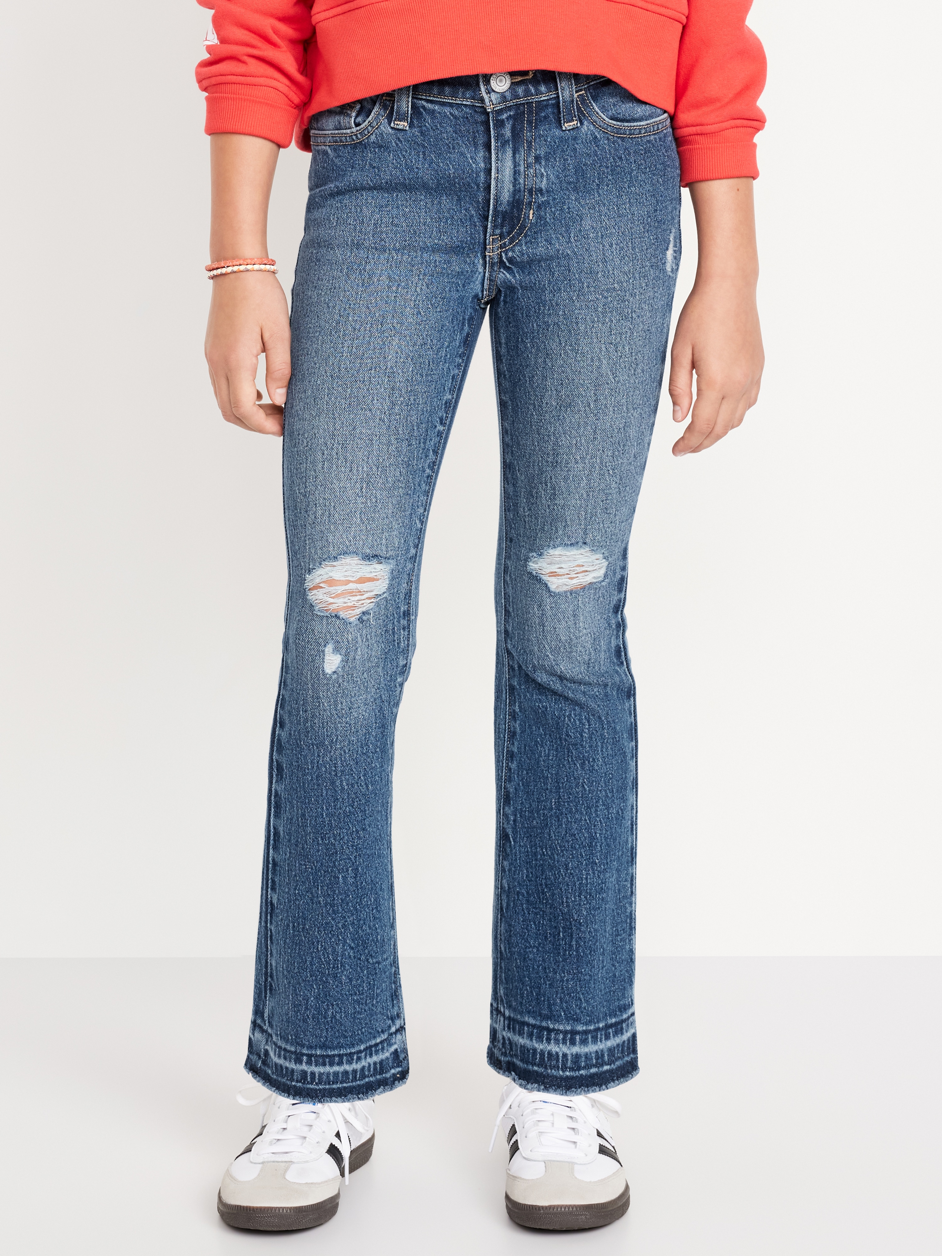 Printed High-Waisted Flare-Leg Jeans for Girls - Medium Wash - 1