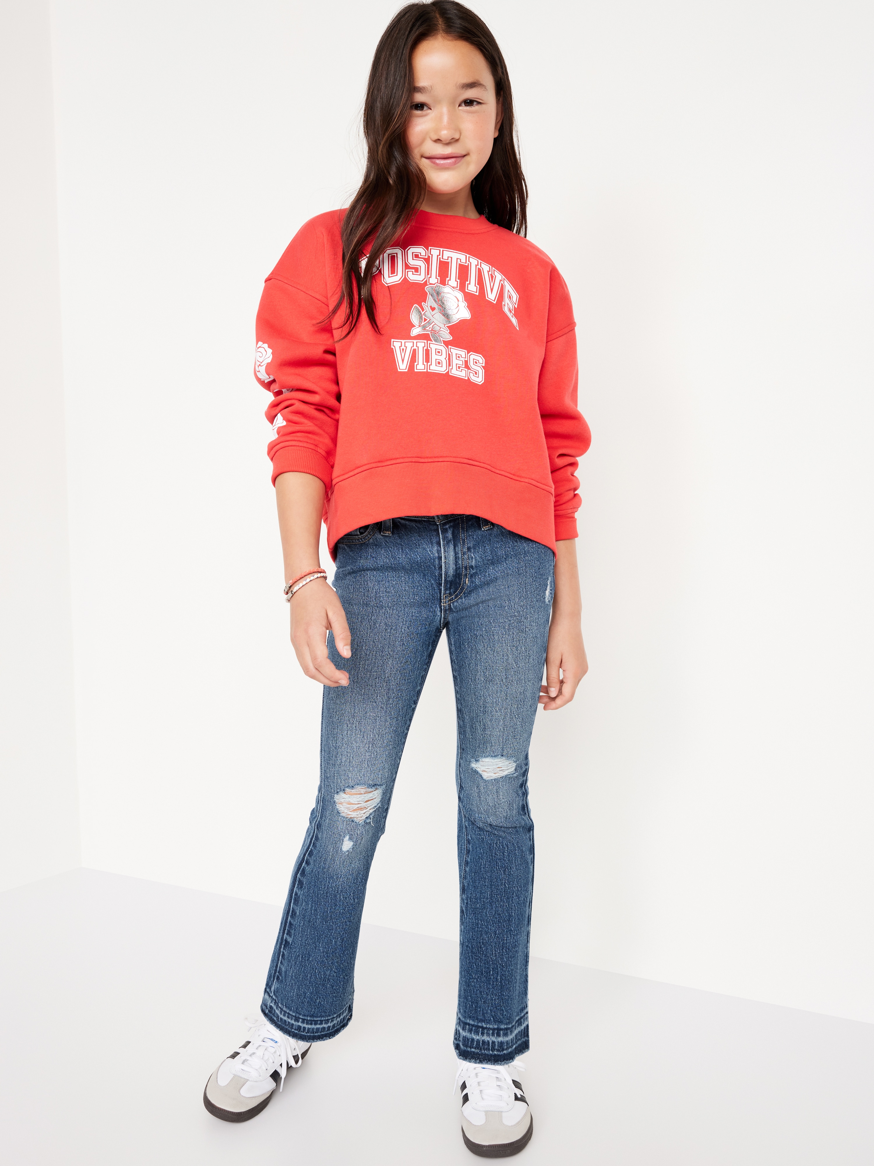 Printed High-Waisted Flare-Leg Jeans for Girls - Medium Wash - 3