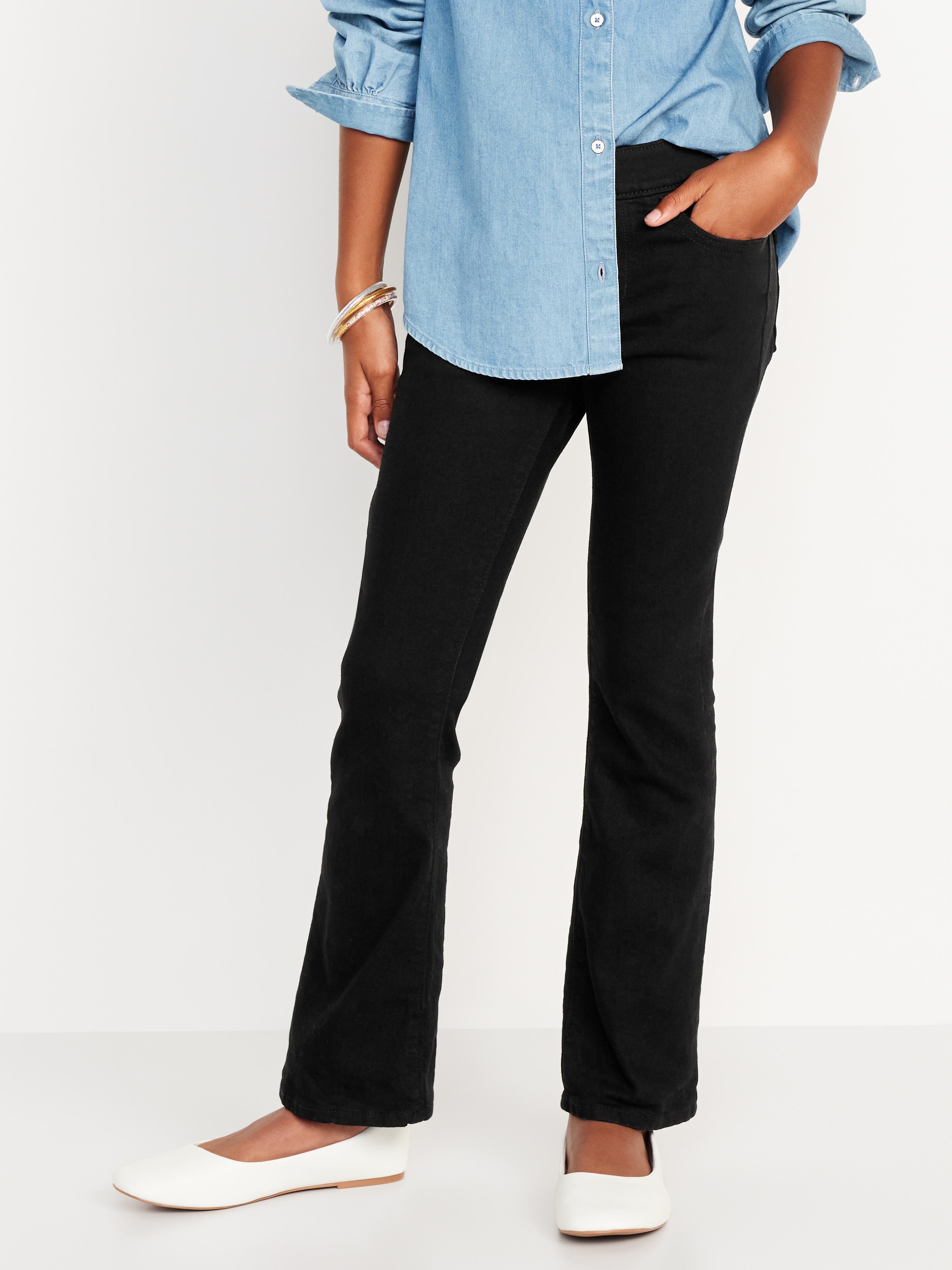 Wow Boot-Cut Pull-On Jeans for Girls - Black Rinse - 1
