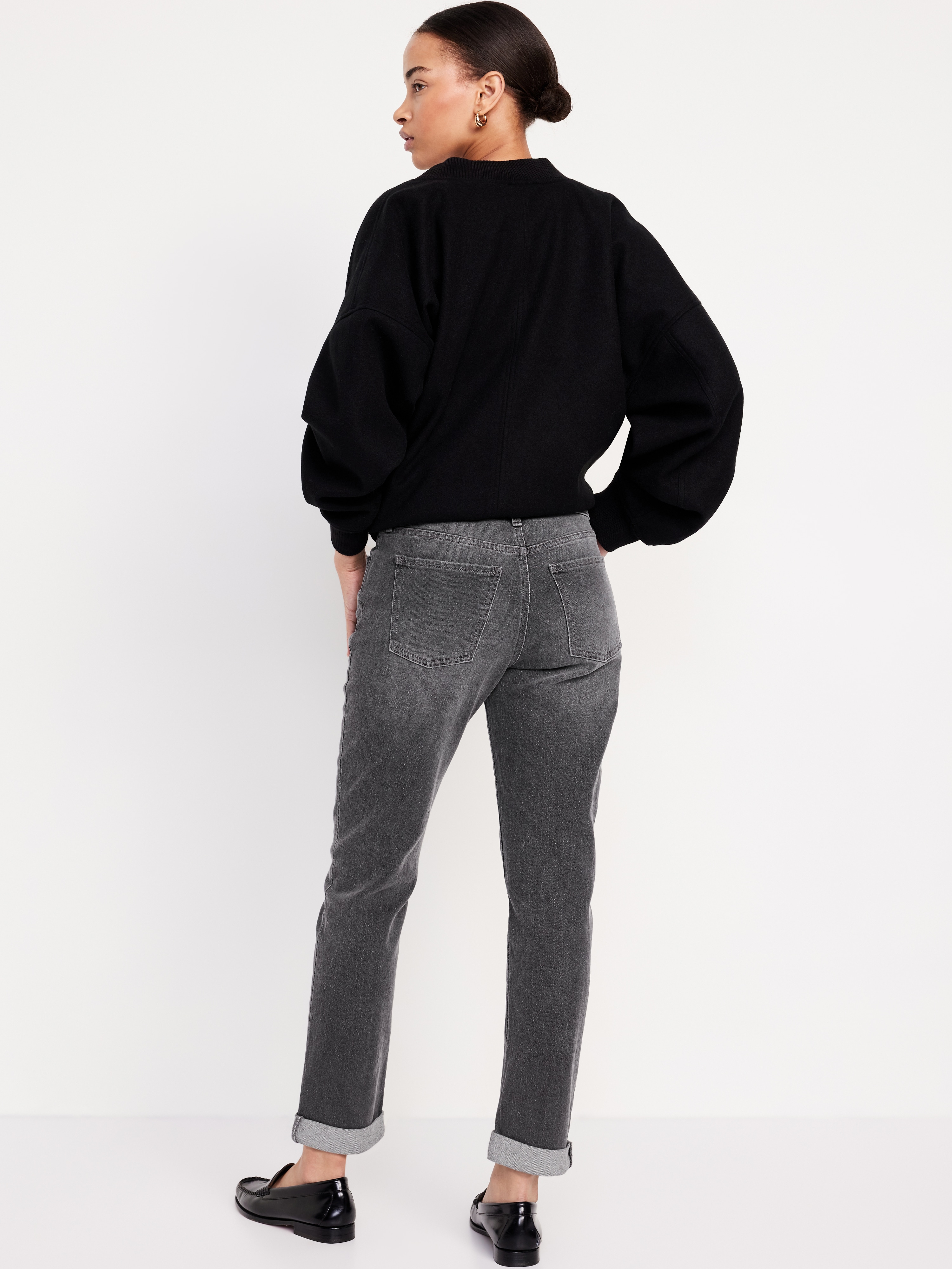 Mid-Rise Wow Boyfriend Straight Jeans - Faded Black - 2