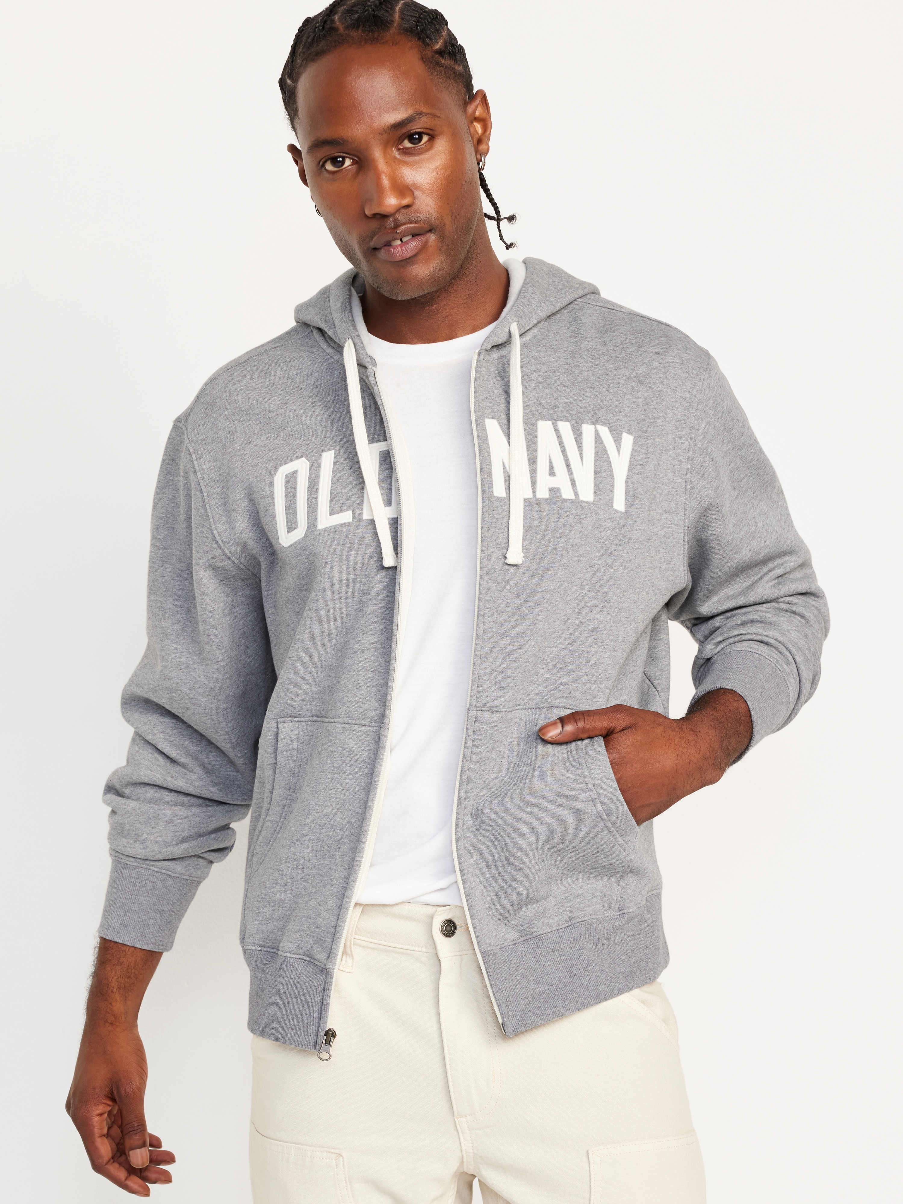 Loose Logo Zip Hoodie - Dark Heather Gray - 1