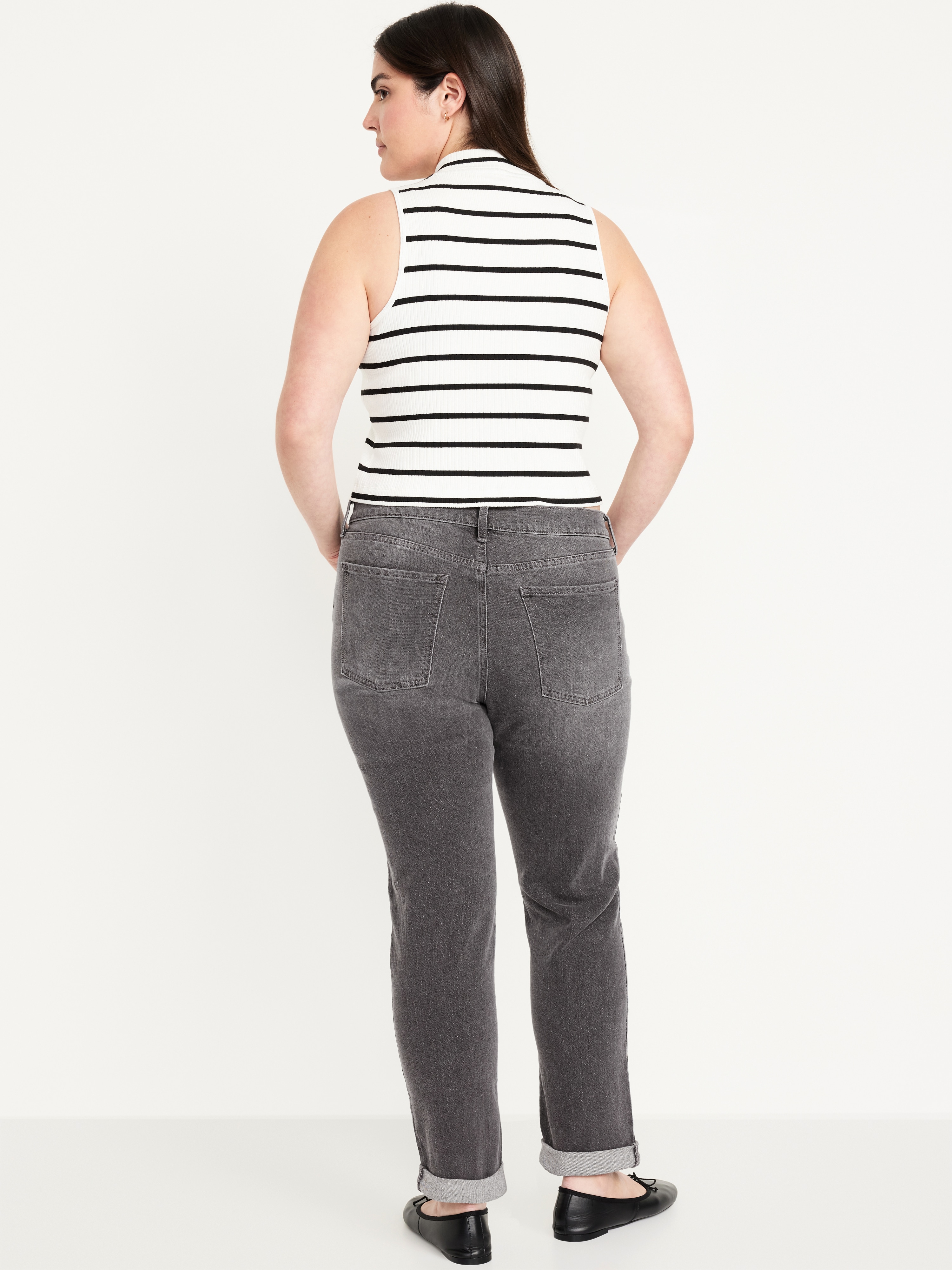 Mid-Rise Wow Boyfriend Straight Jeans - Faded Black - 5