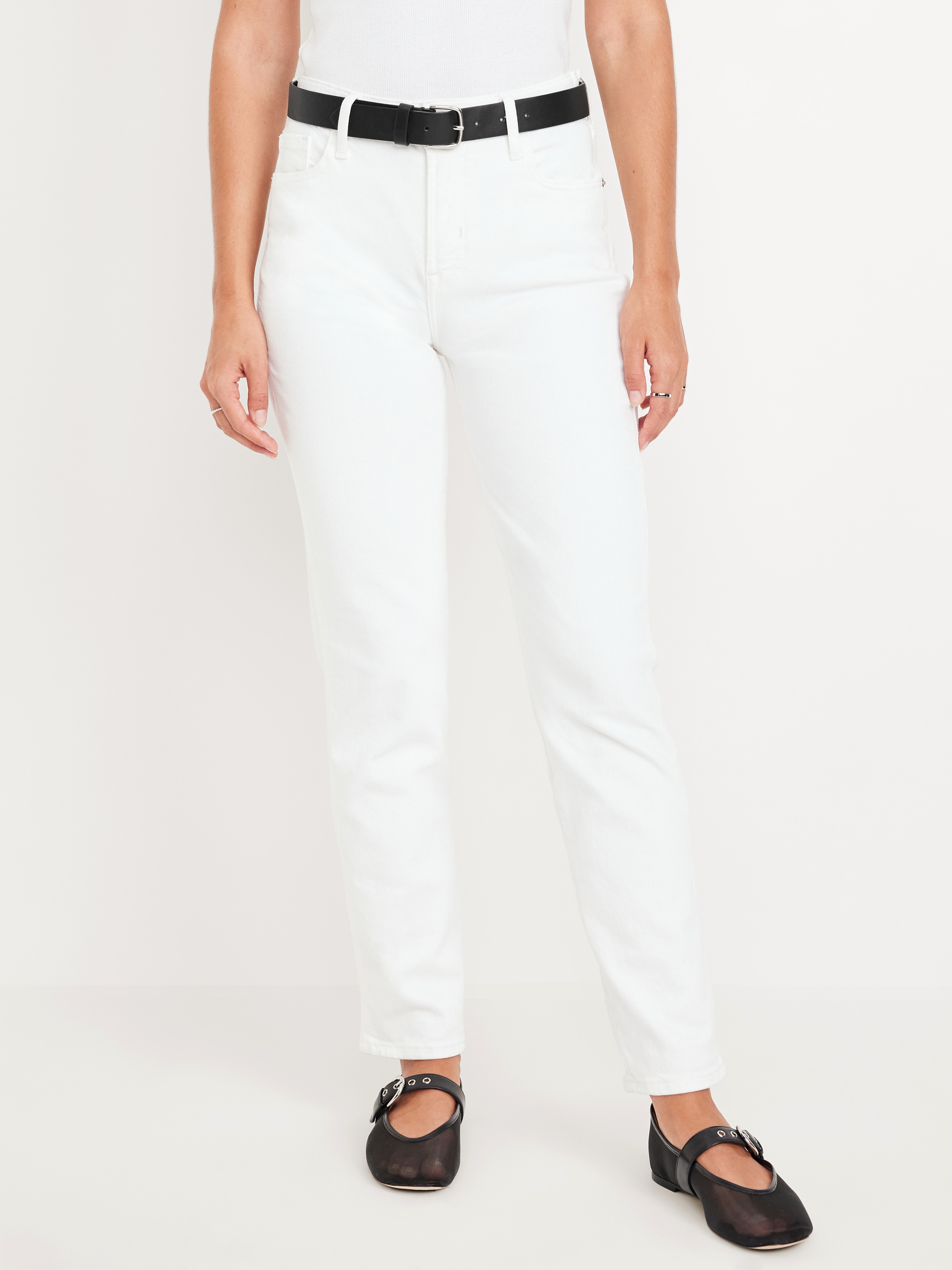 High-Waisted Vintage Slim Jeans - White Wash - 2