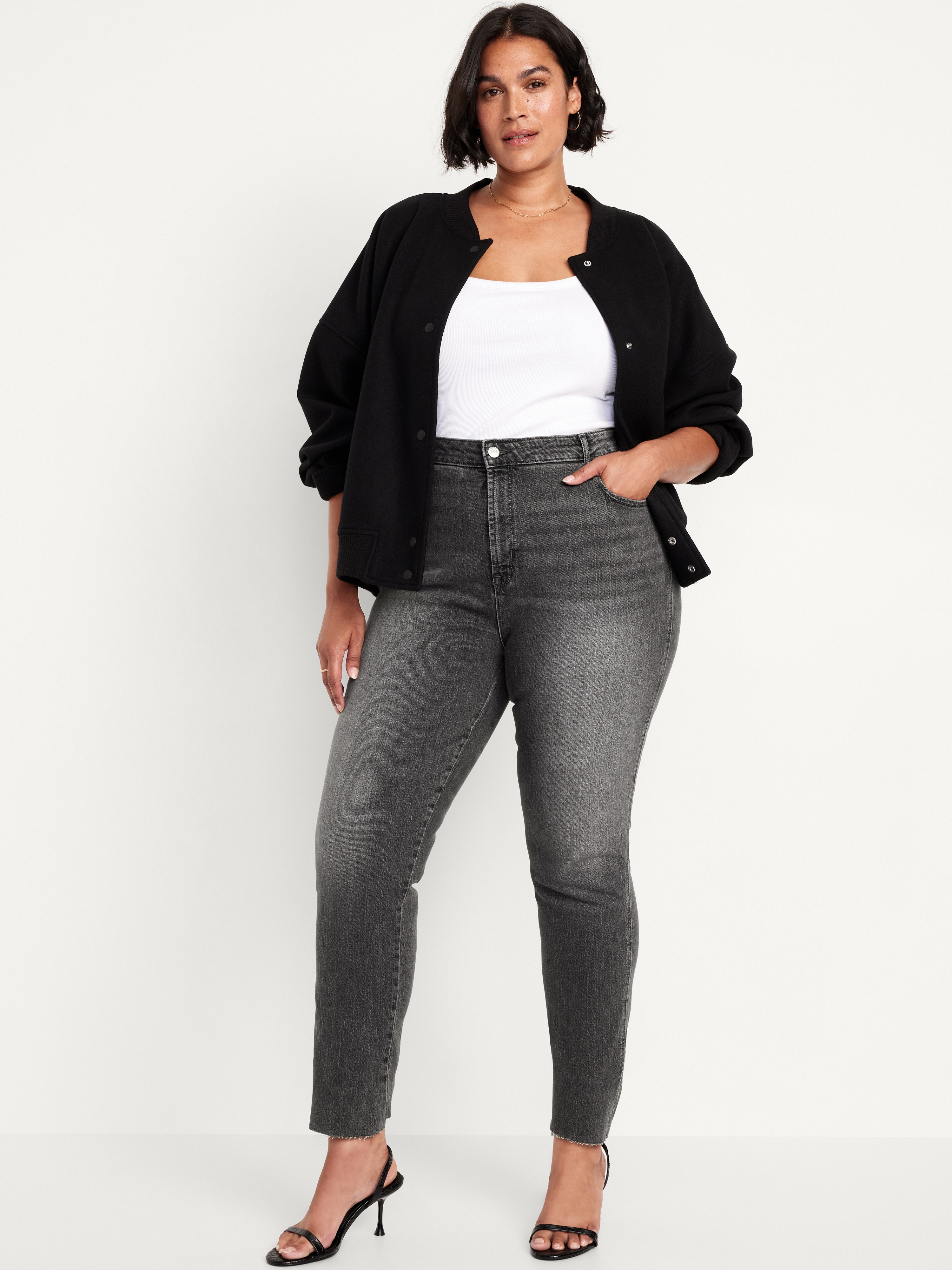 High-Waisted Vintage Slim Jeans - Faded Black Wash - 6