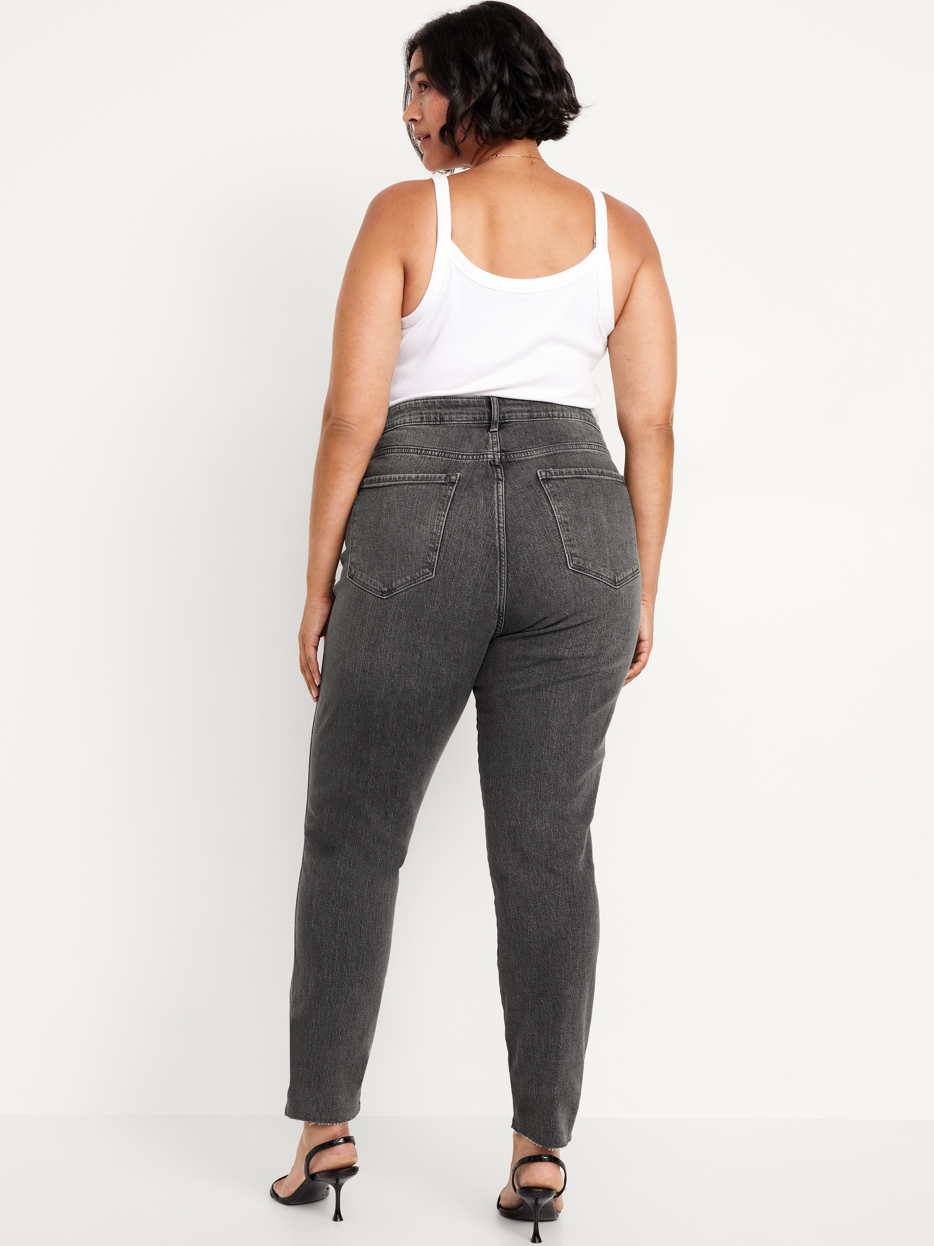 High-Waisted Vintage Slim Jeans - Faded Black Wash - 7