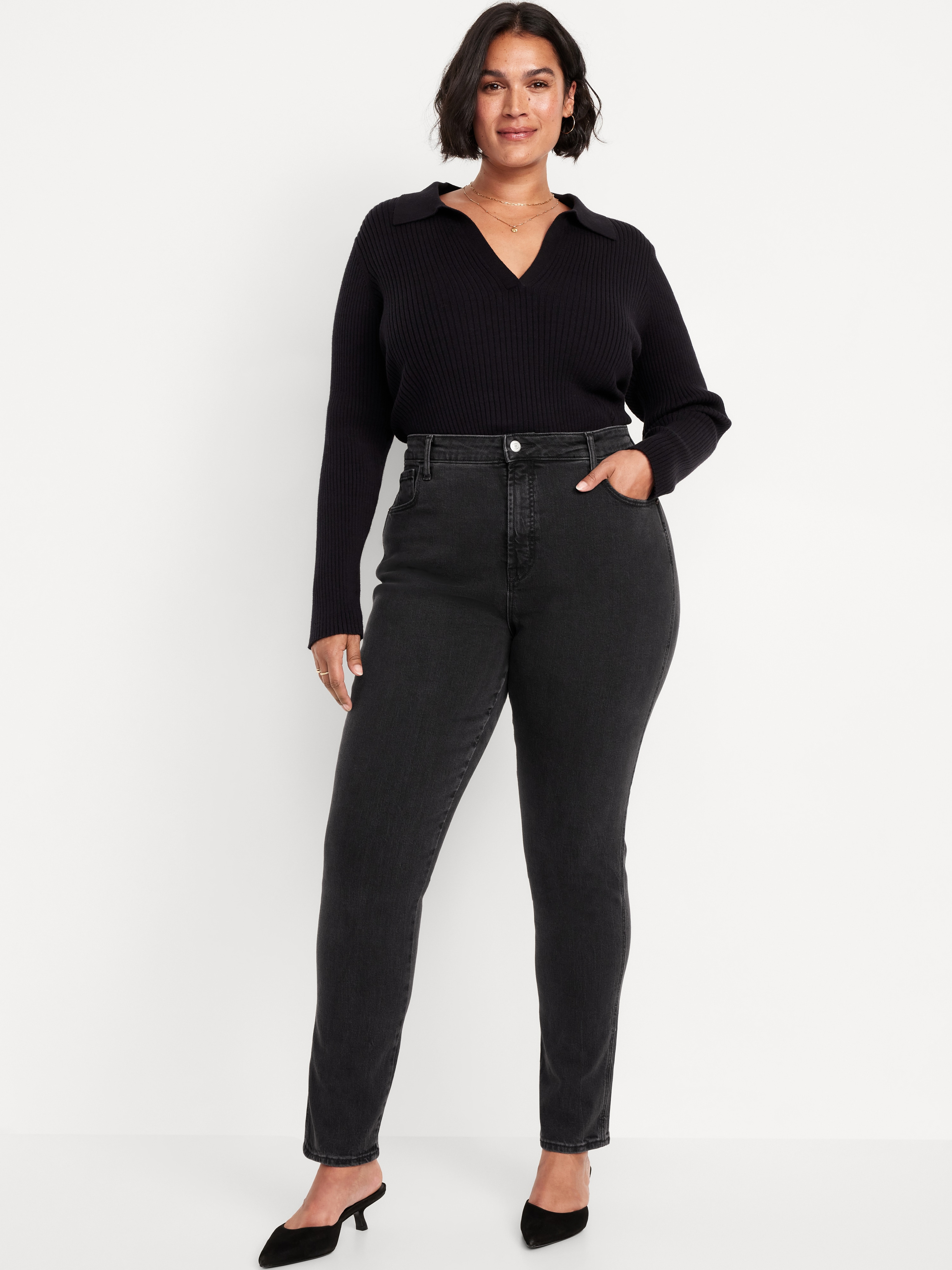 High-Waisted Vintage Slim Jeans - Washed Black - 6