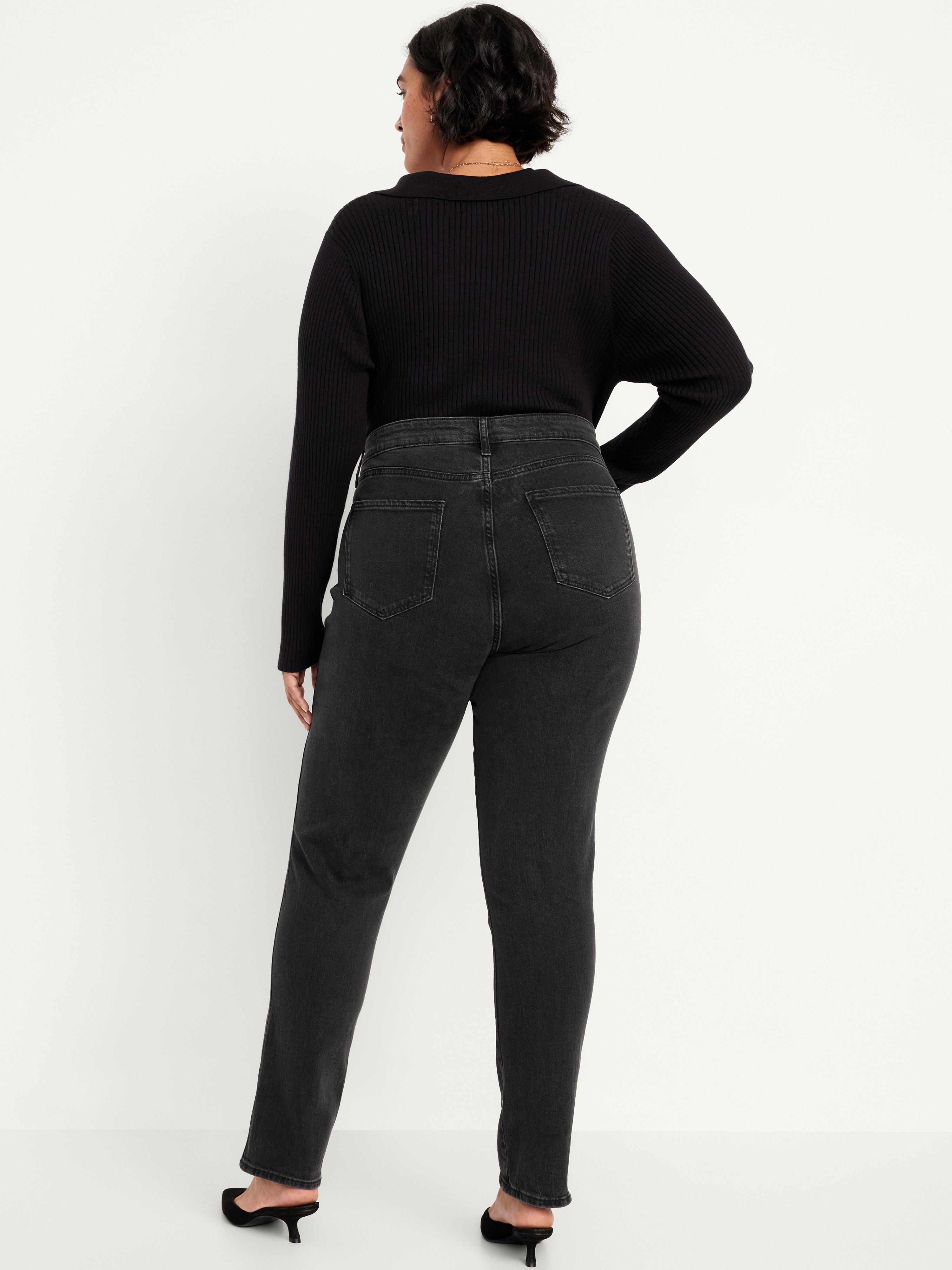 High-Waisted Vintage Slim Jeans - Washed Black - 7