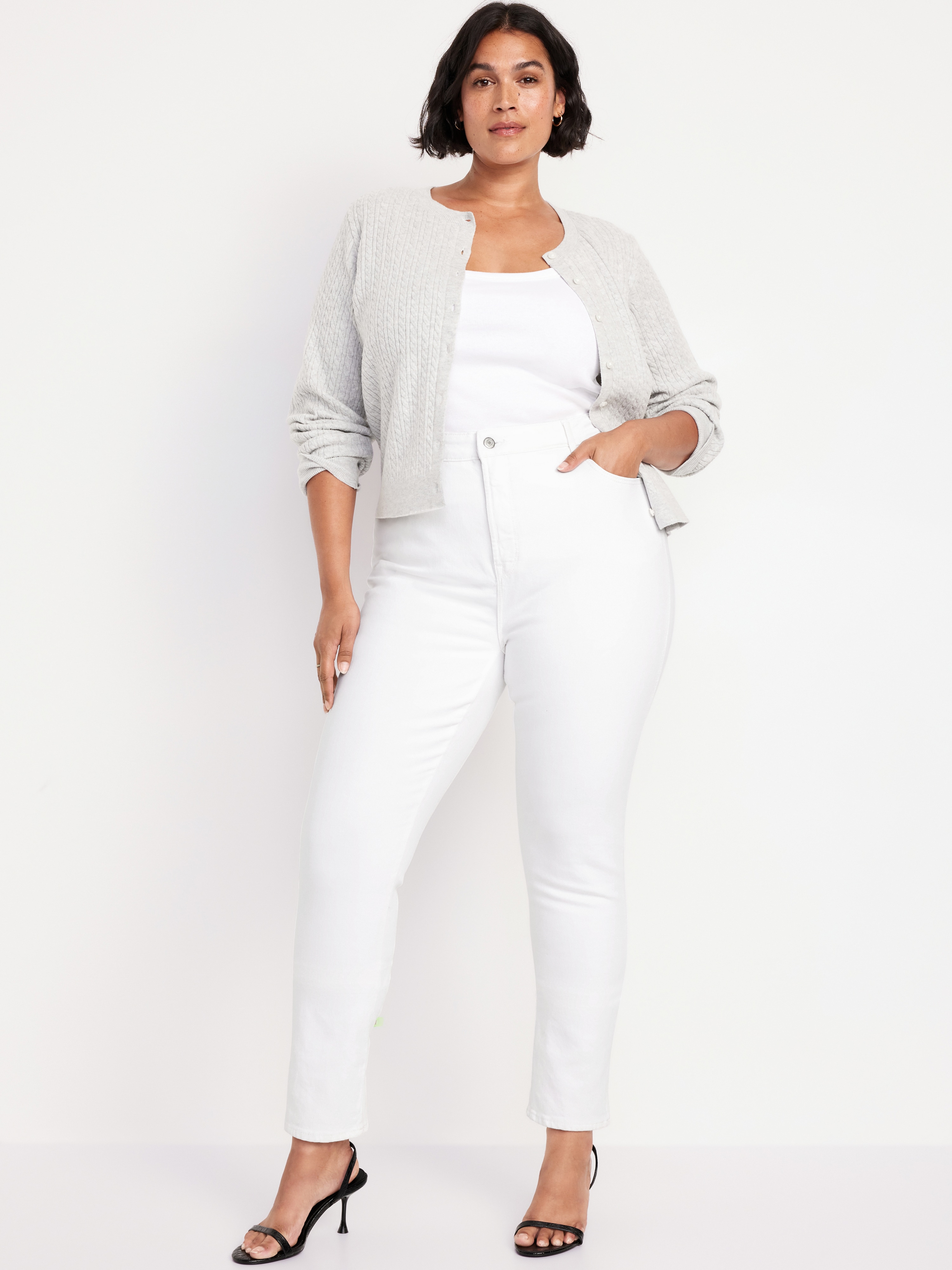 High-Waisted Vintage Slim Jeans - White Wash - 6