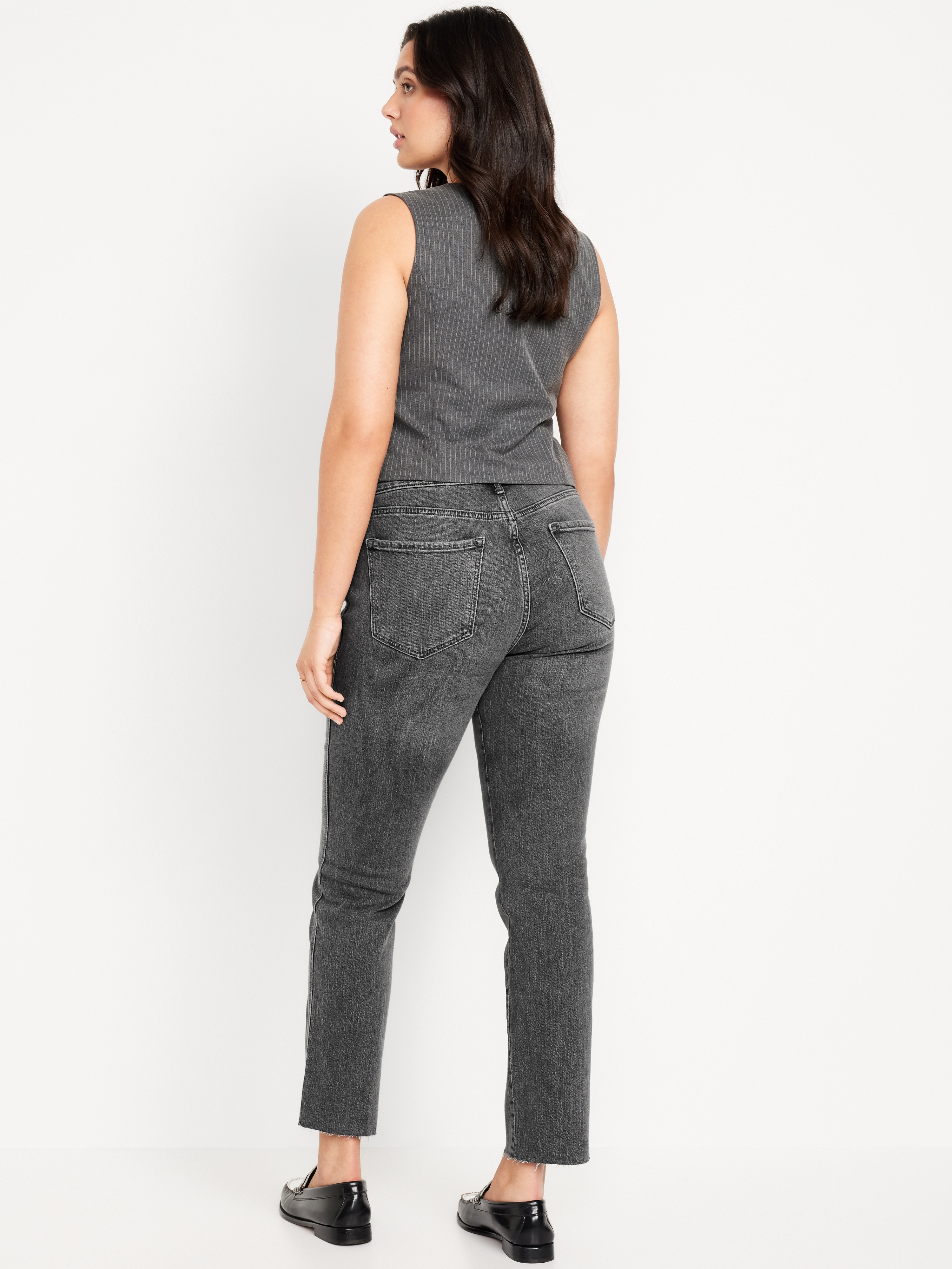 High-Waisted Vintage Slim Jeans - Faded Black Wash - 5