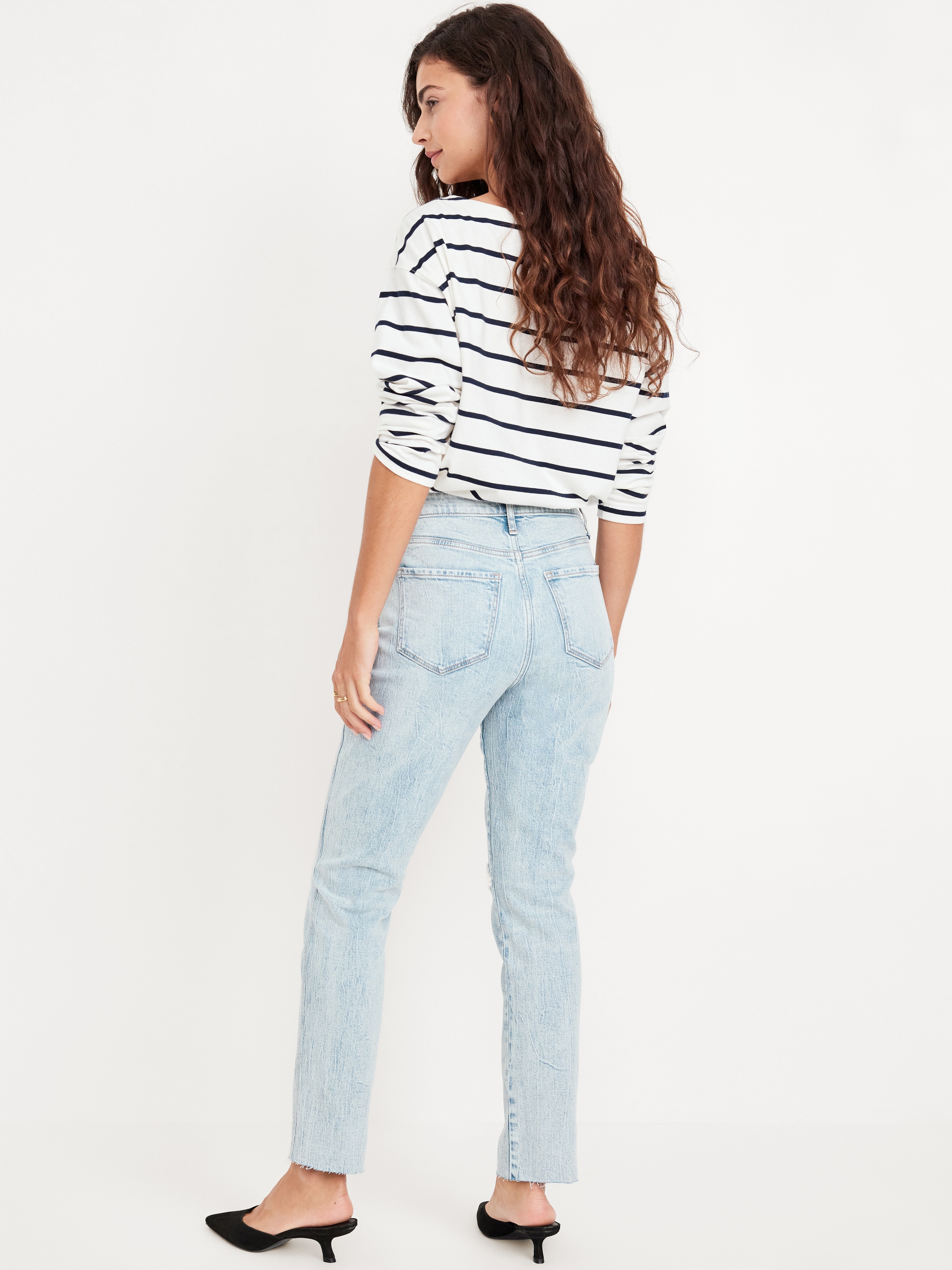 High-Waisted Vintage Slim Jeans - Ripped Light Wash - 3