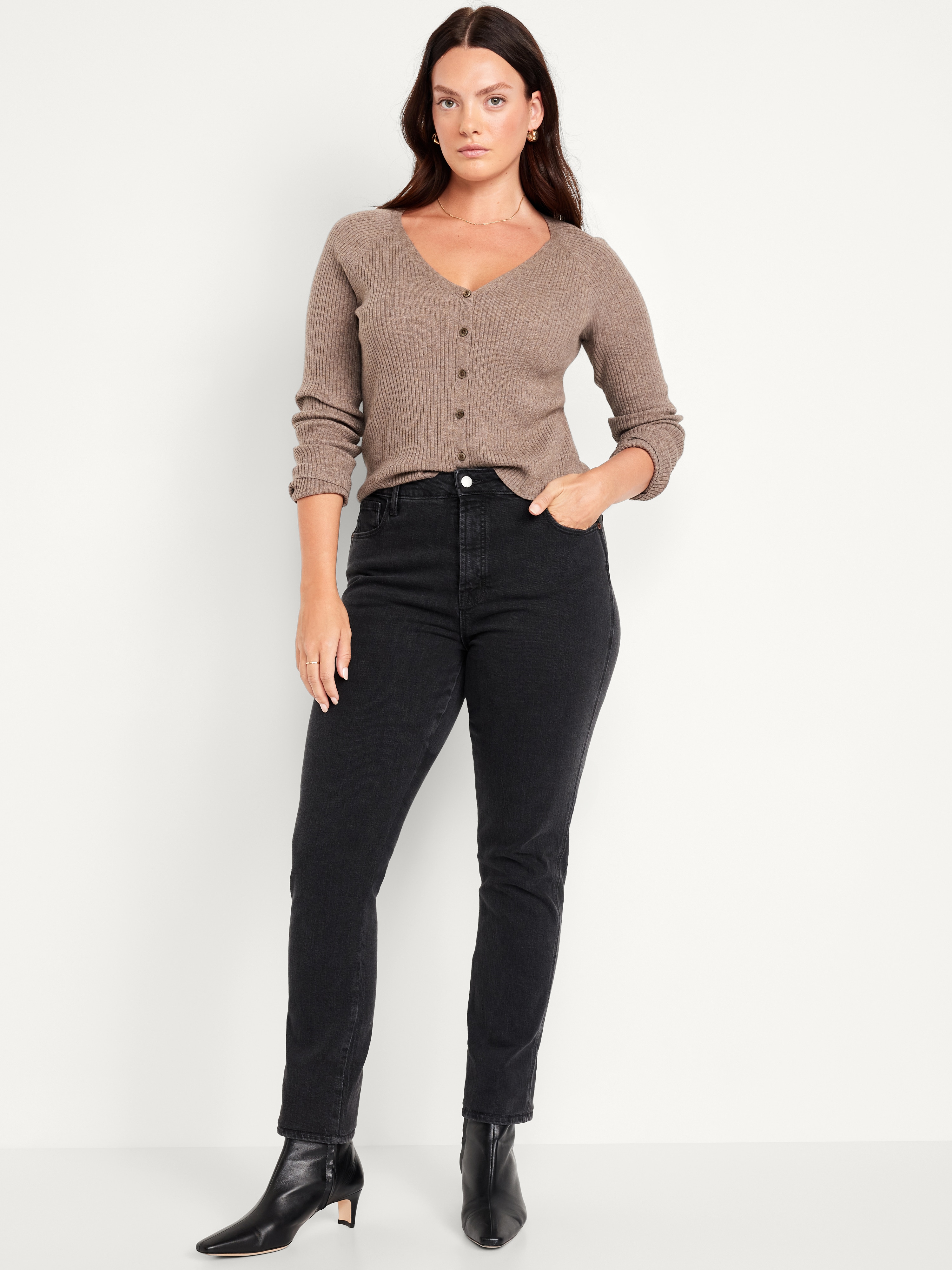High-Waisted Vintage Slim Jeans - Washed Black - 4