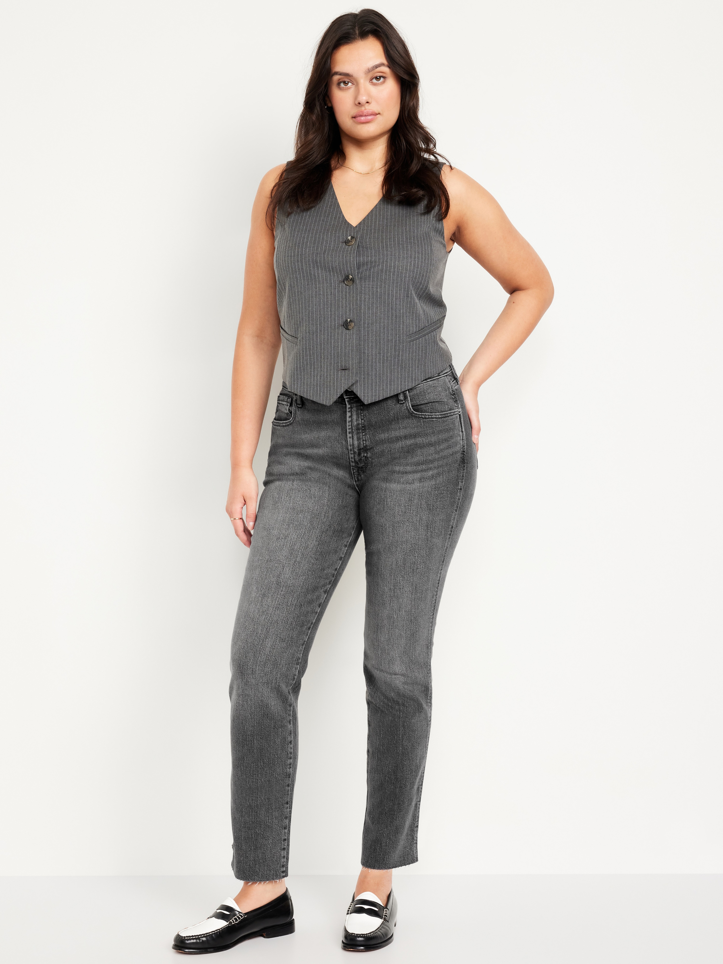 High-Waisted Vintage Slim Jeans - Faded Black Wash - 4