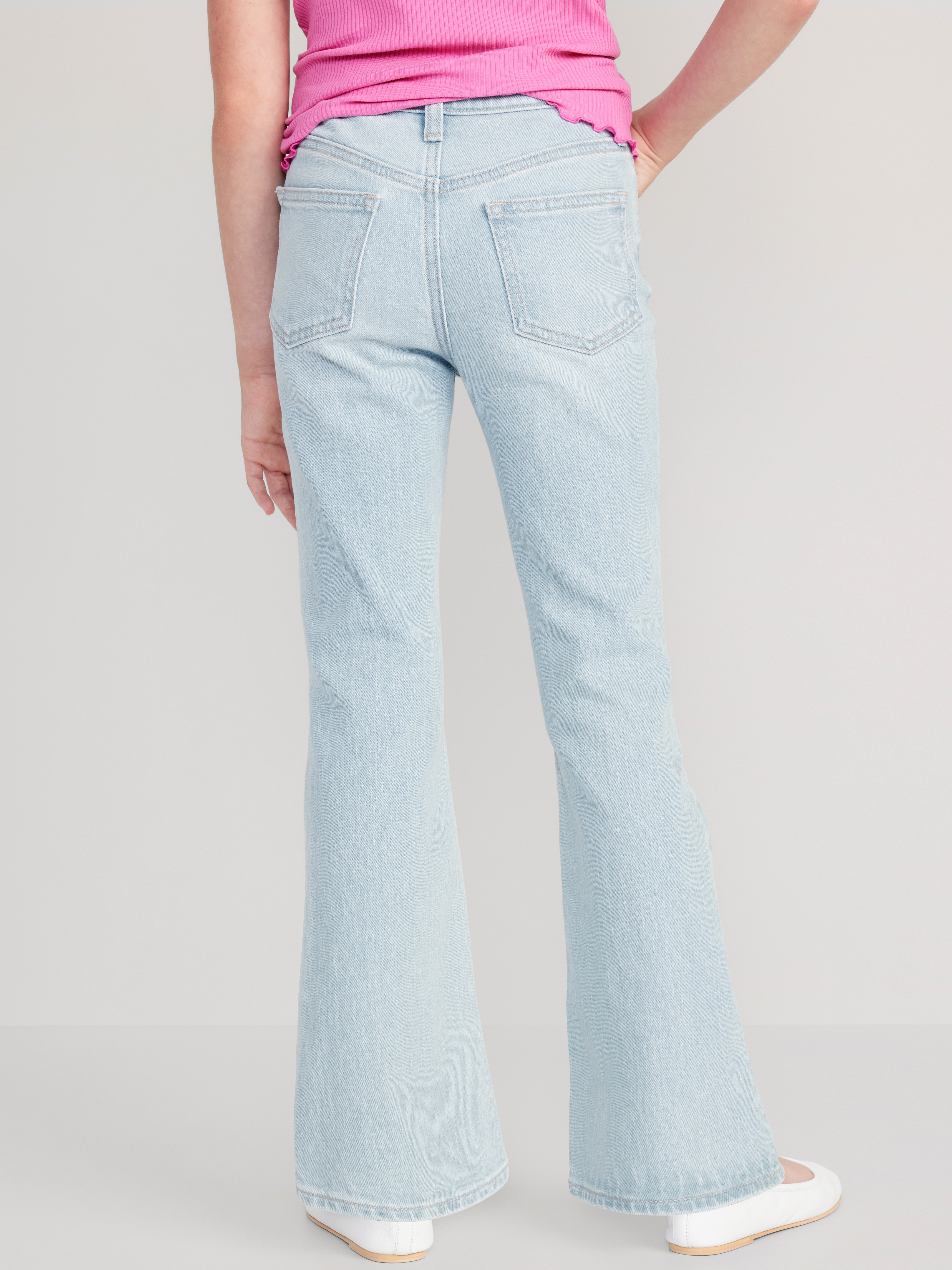 Printed High-Waisted Flare-Leg Jeans for Girls - Light Wash - 2