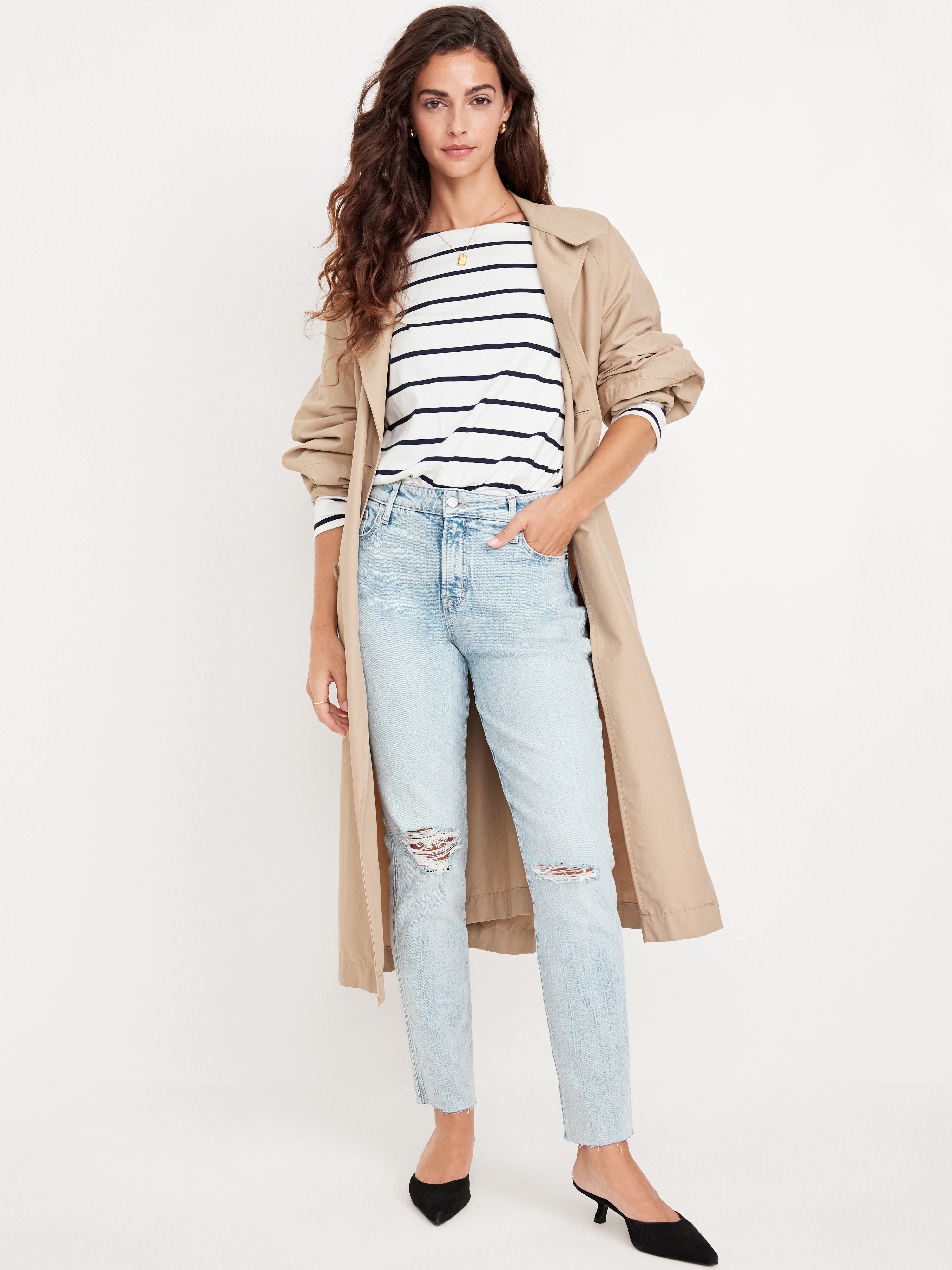 High-Waisted Vintage Slim Jeans - Ripped Light Wash - 9