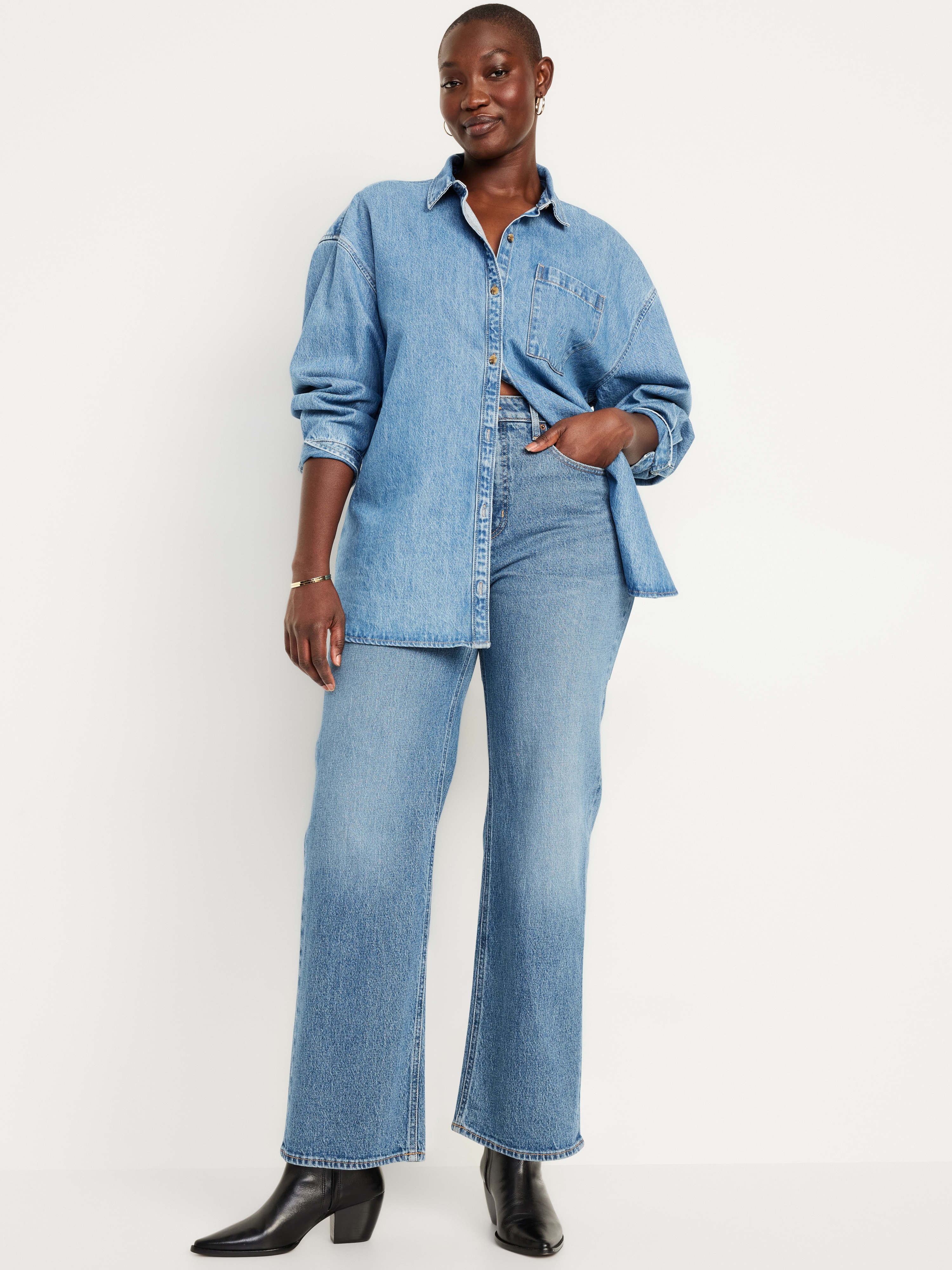 Curvy Extra High-Waisted Wide-Leg Jeans - Medium Wash - 4