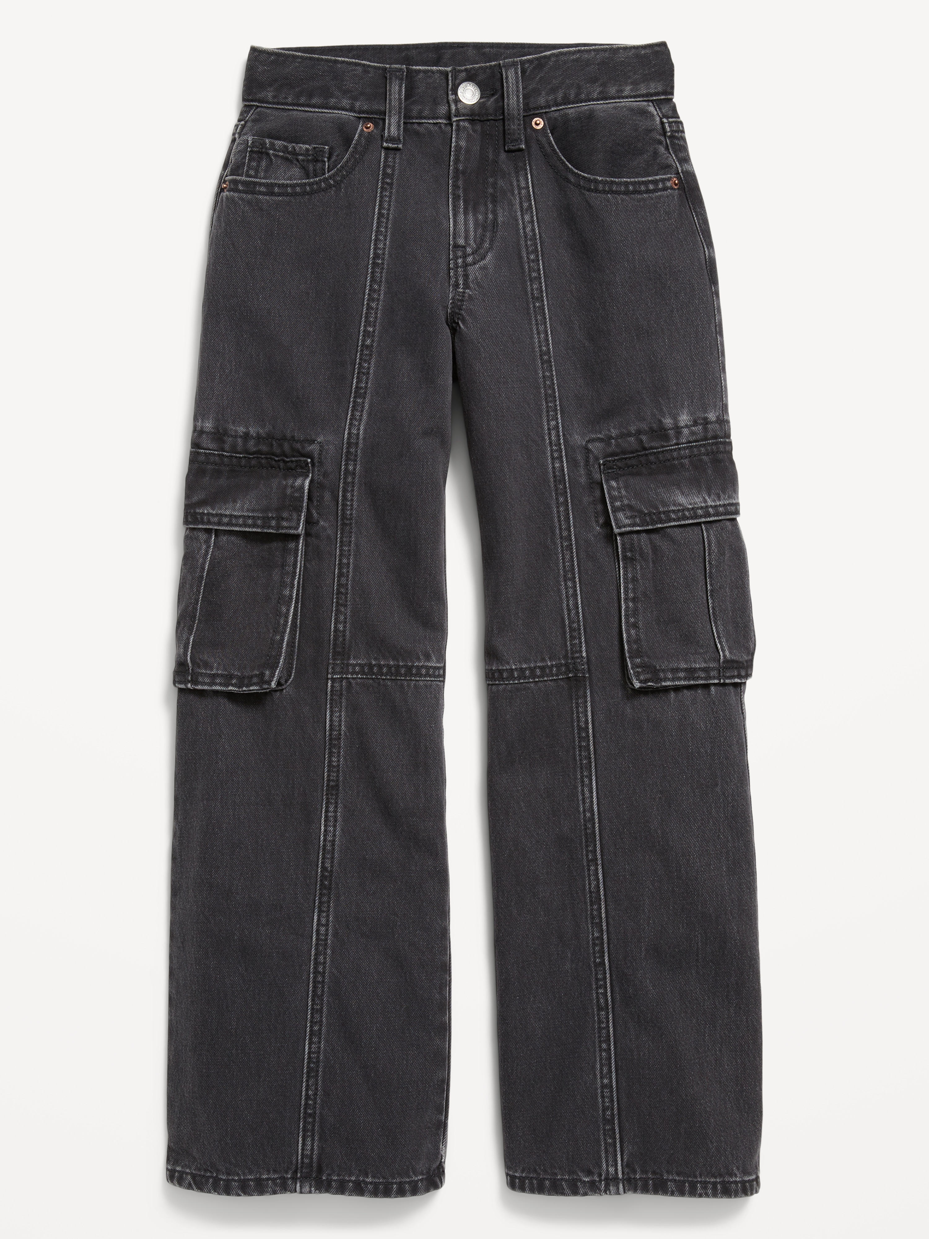 High-Waisted Super Baggy Wide-Leg Cargo Jeans for Girls - Black Wash - 4