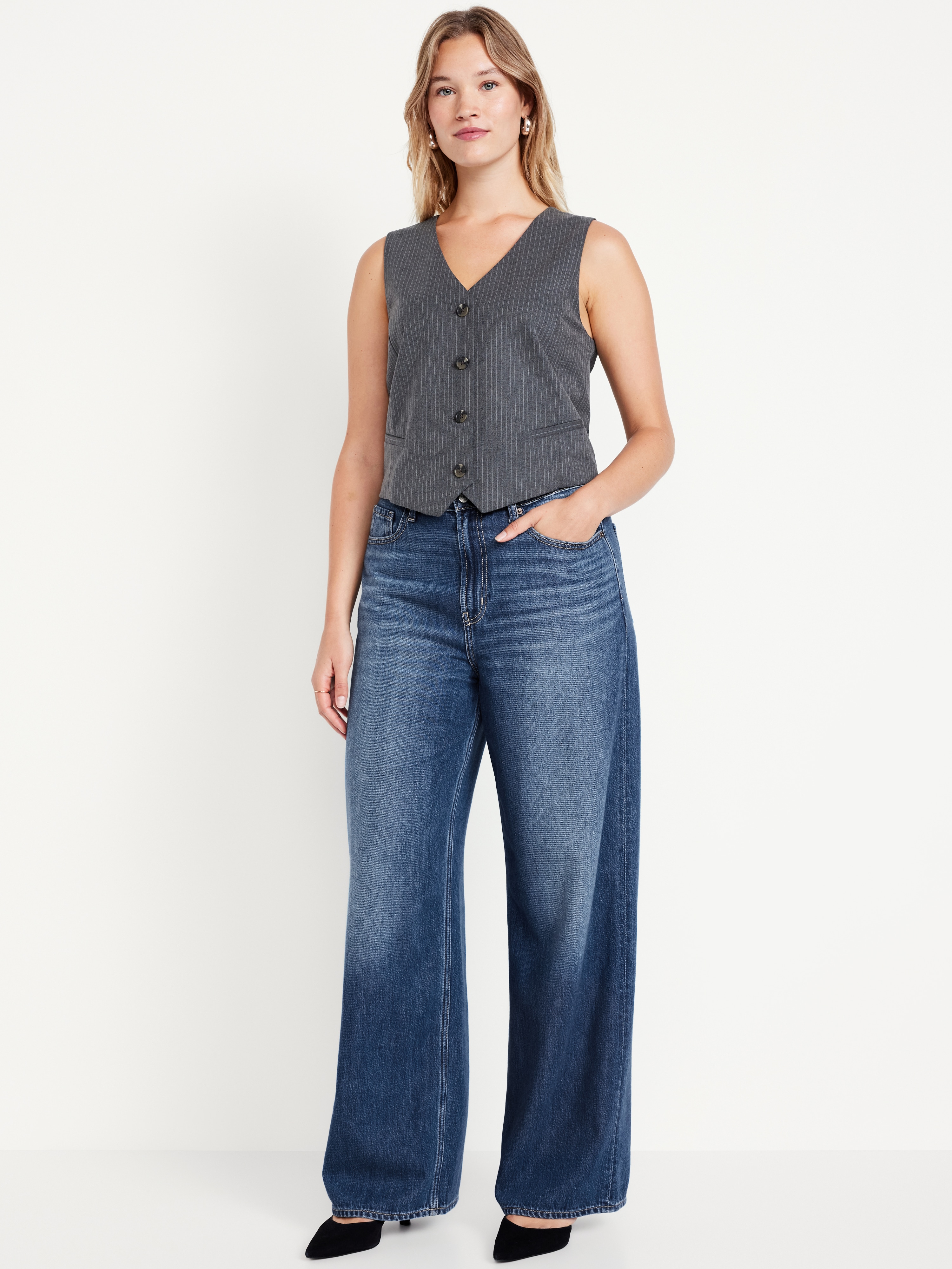 High-Waisted Baggy Wide-Leg Jeans - Medium Wash - 4