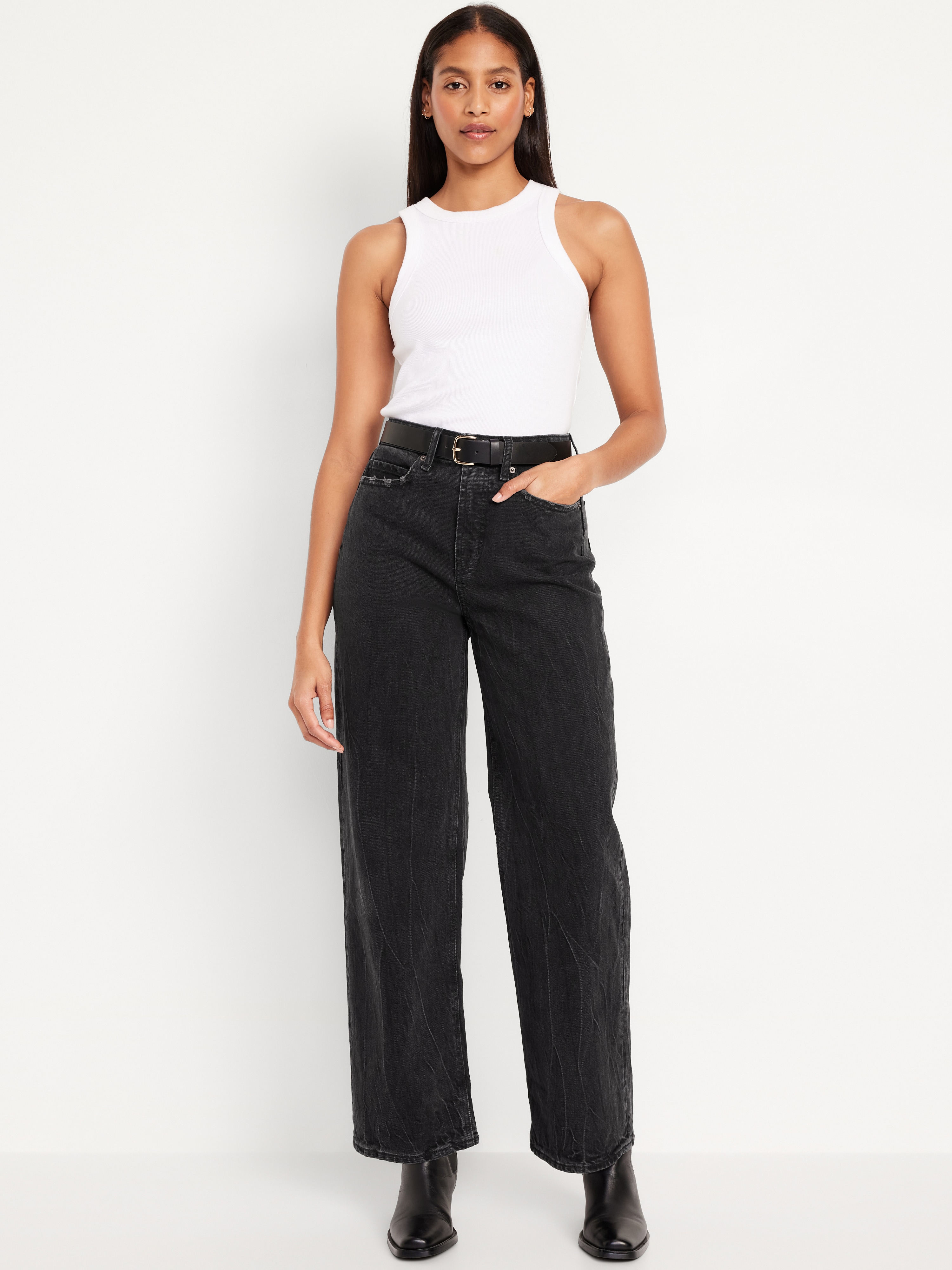 Curvy Extra High-Waisted Wide-Leg Jeans - Black Wash - 1