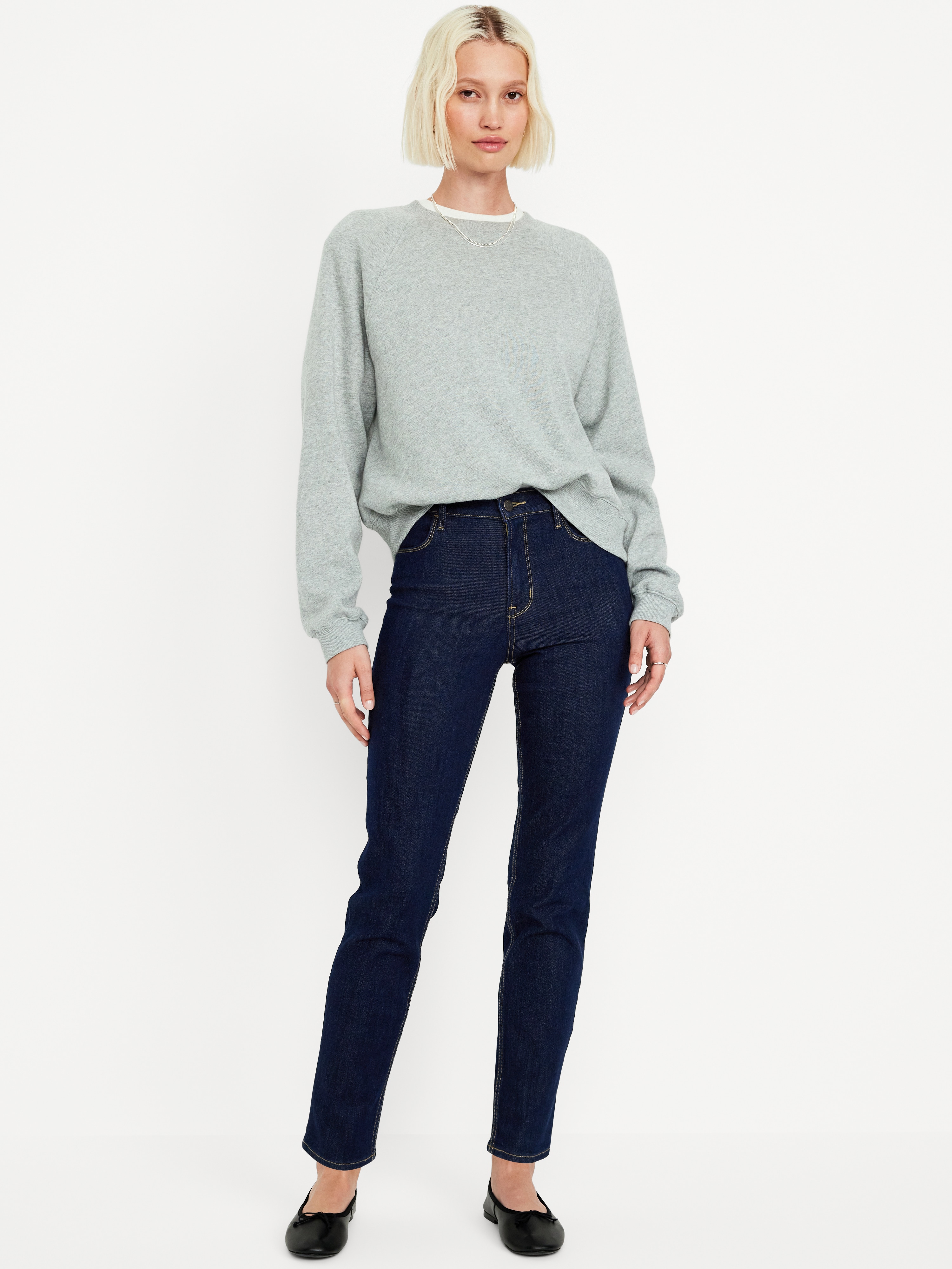 High-Waisted Wow Straight Ankle Jeans - Dark Wash - 1
