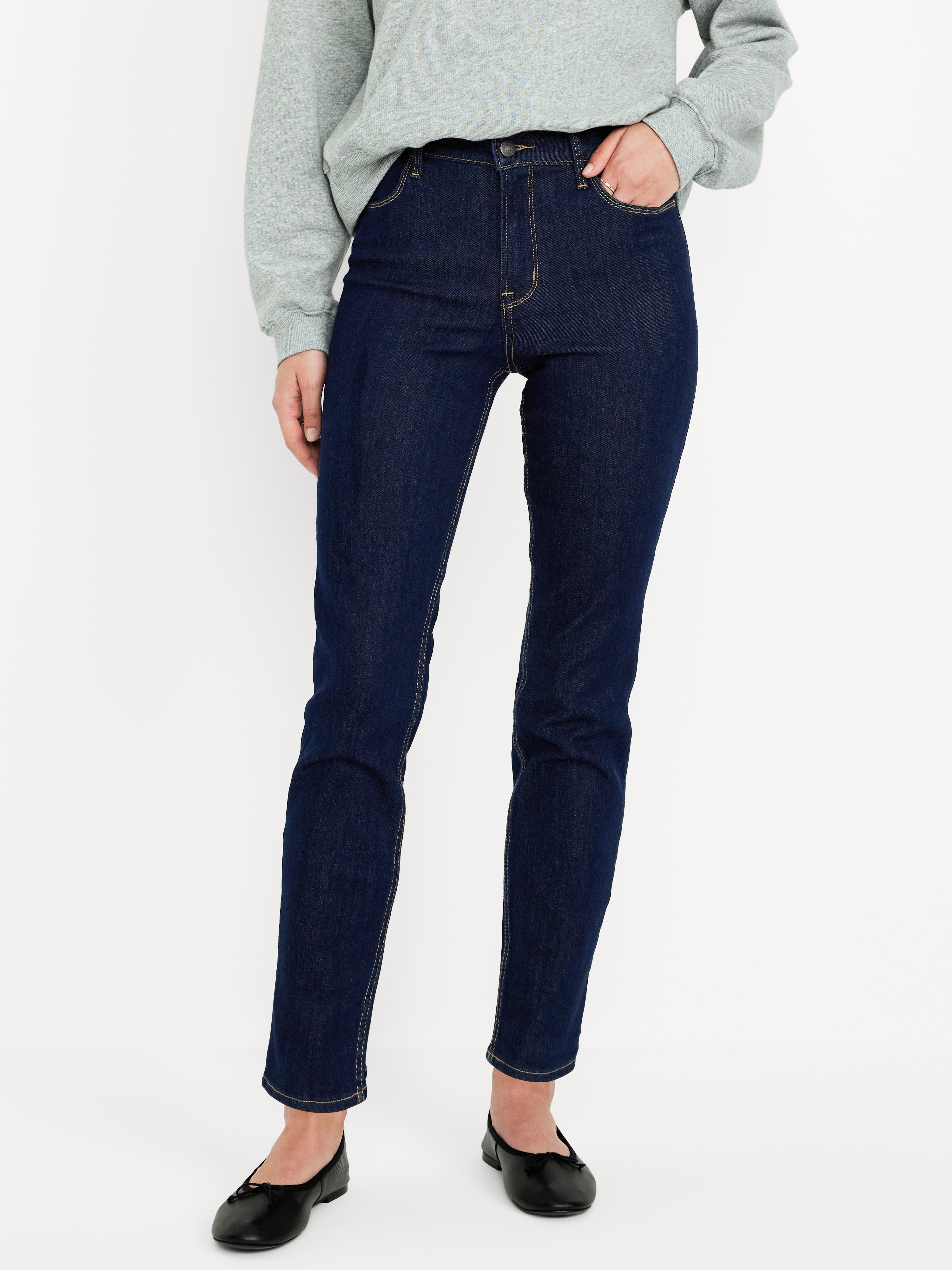 High-Waisted Wow Straight Ankle Jeans - Dark Wash - 2