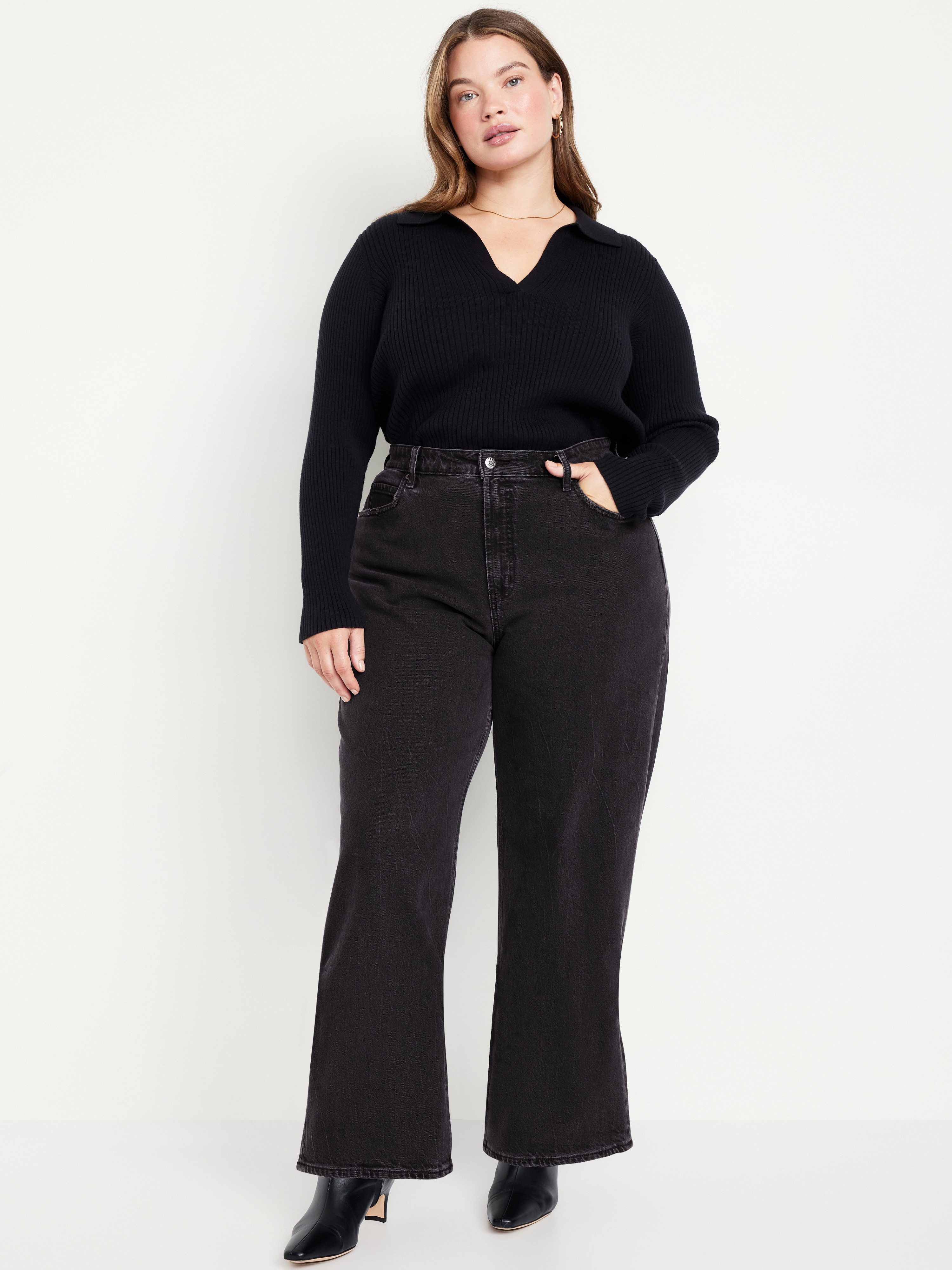 Curvy Extra High-Waisted Wide-Leg Jeans - Black Wash - 6