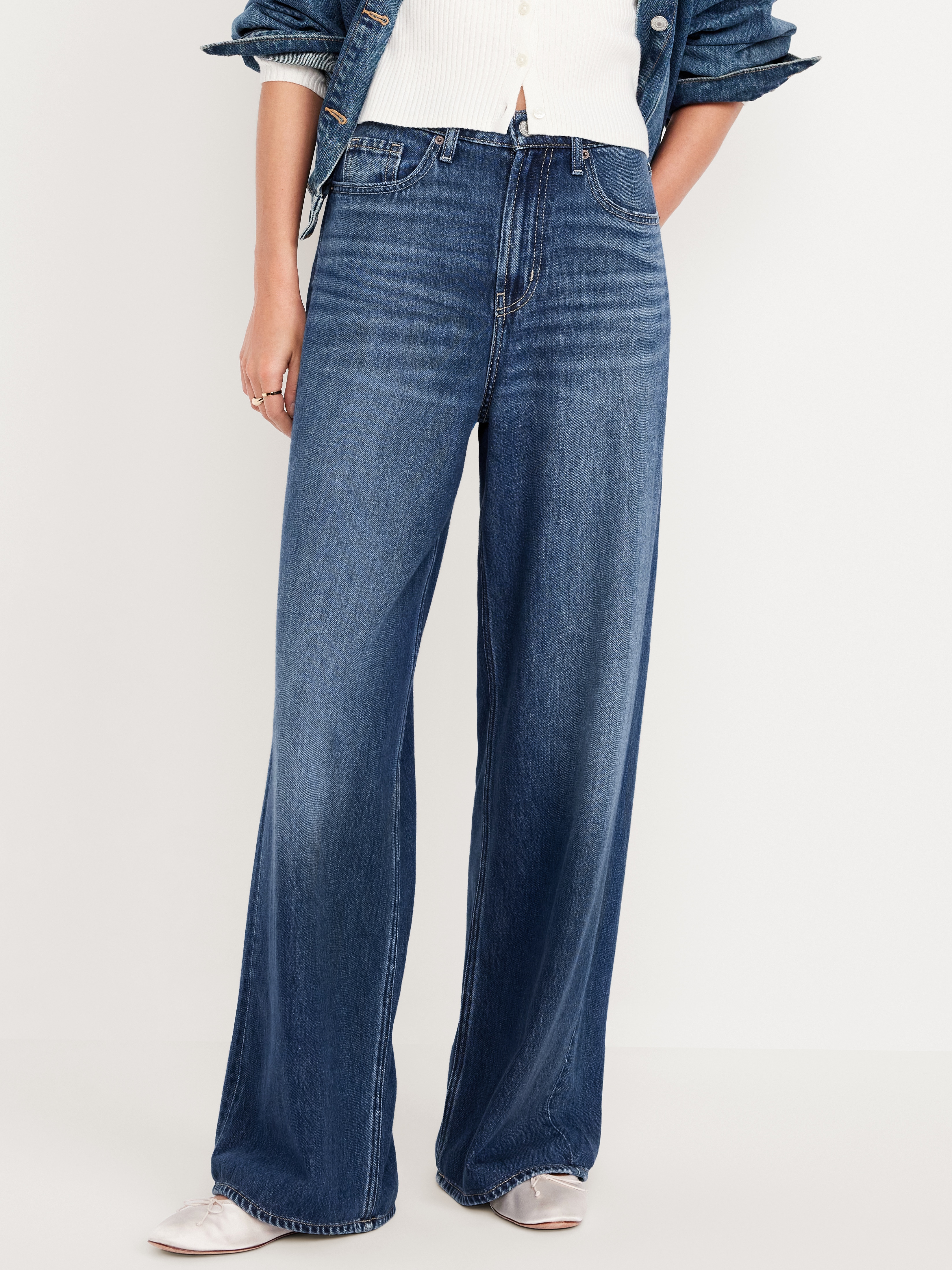 High-Waisted Baggy Wide-Leg Jeans - Medium Wash - 2
