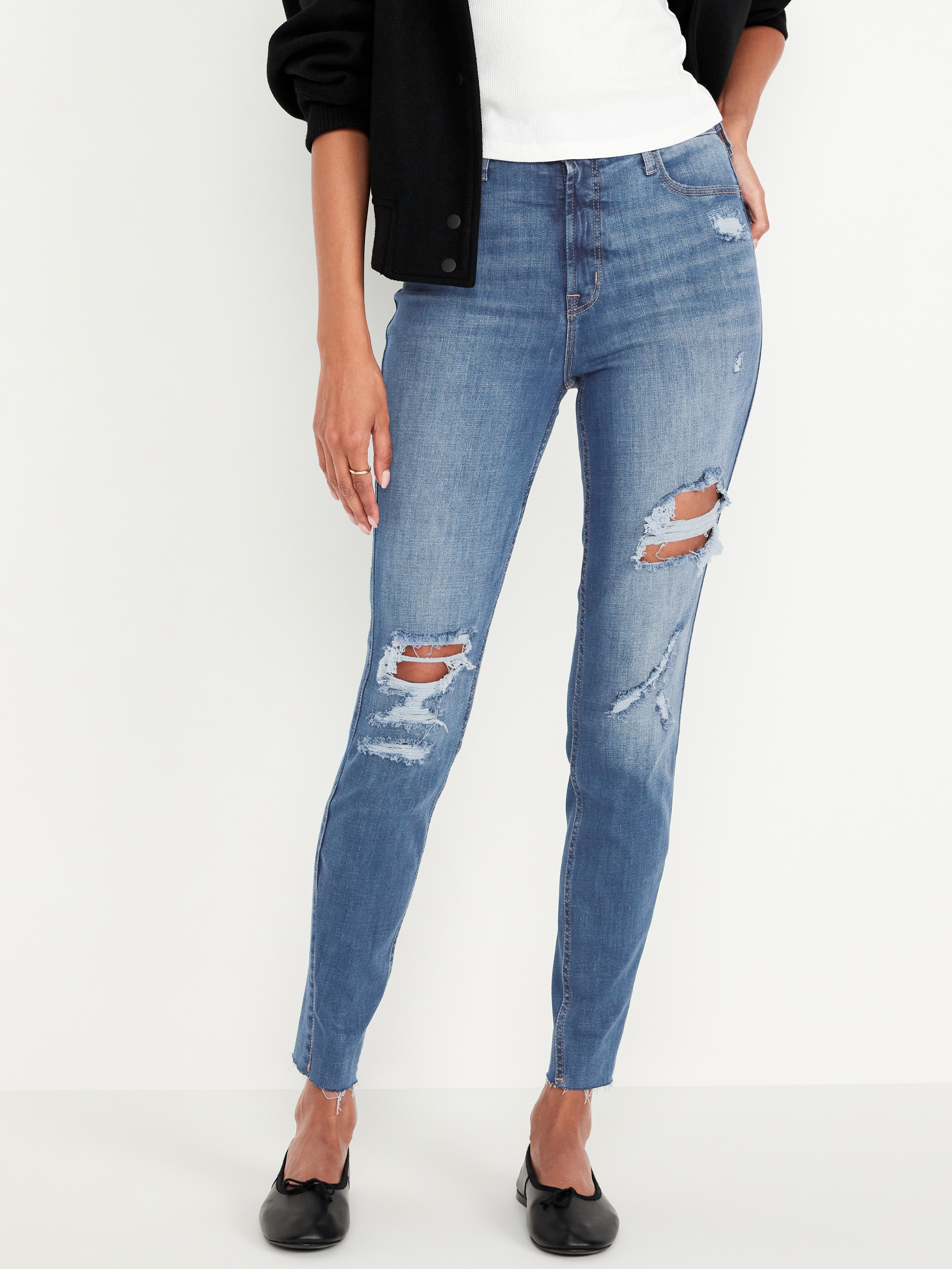 Extra High-Waisted Rockstar 360° Stretch Super-Skinny Jeans - Ripped Medium Wash - 2