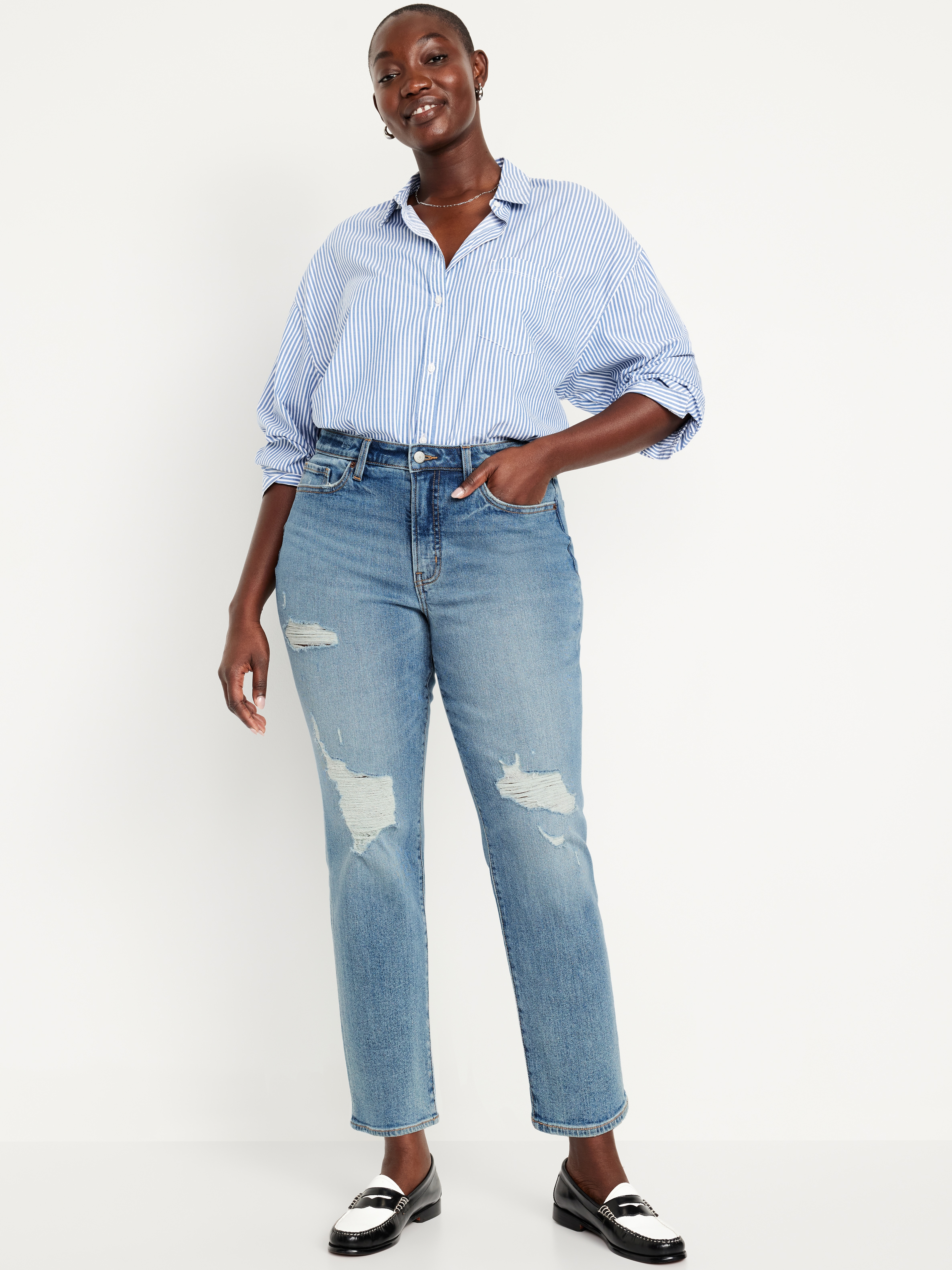 Curvy High-Waisted OG Straight Ankle Jeans - Ripped Medium - 4