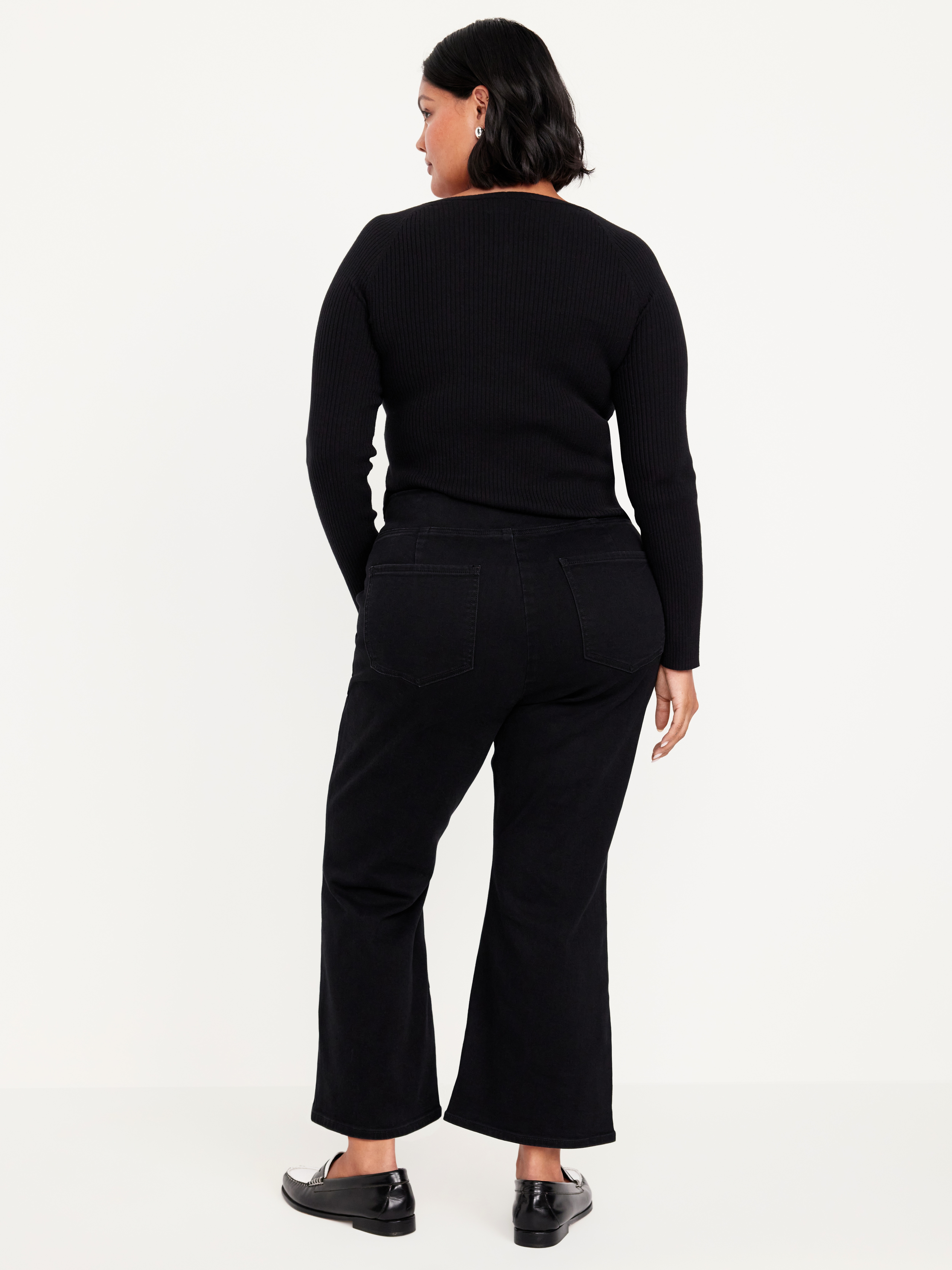 High-Waisted Weekender Pull-On Crop Flare Jeans - Black - 7